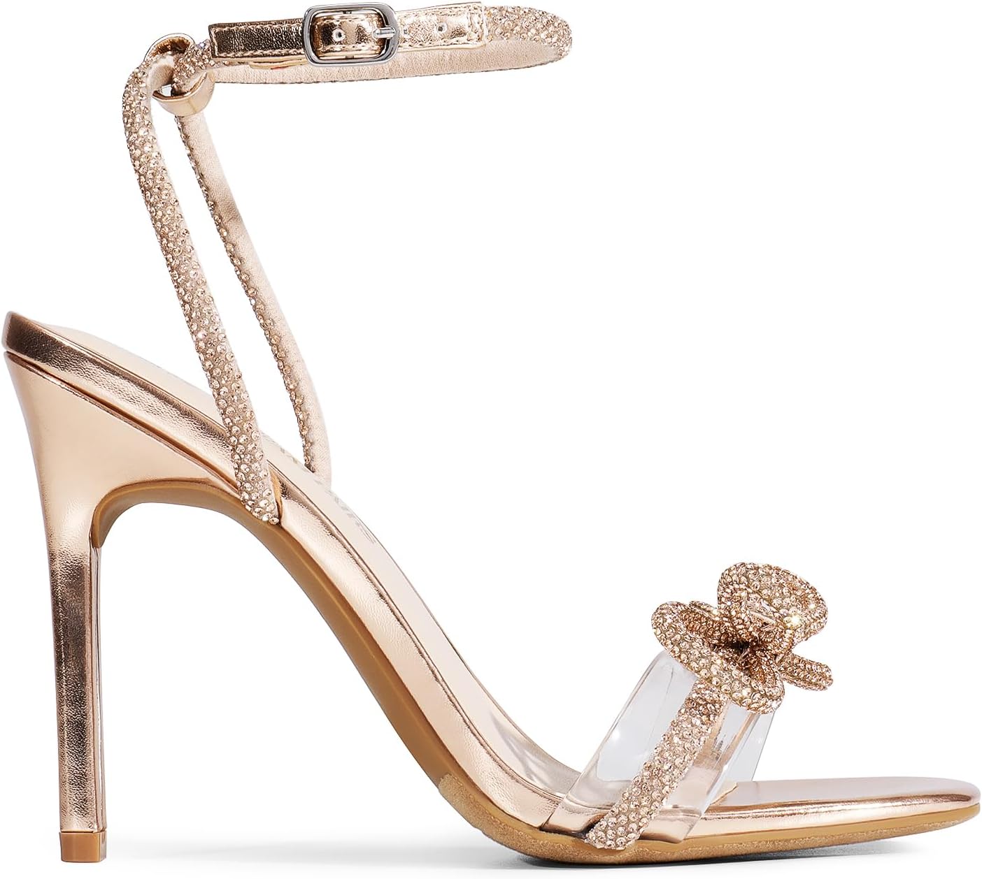 Thumbnail 4 de DREAM PAIRS Women's Double Bowknots Crystal Sandals: Clear Slingback Heels with Diamond Accents