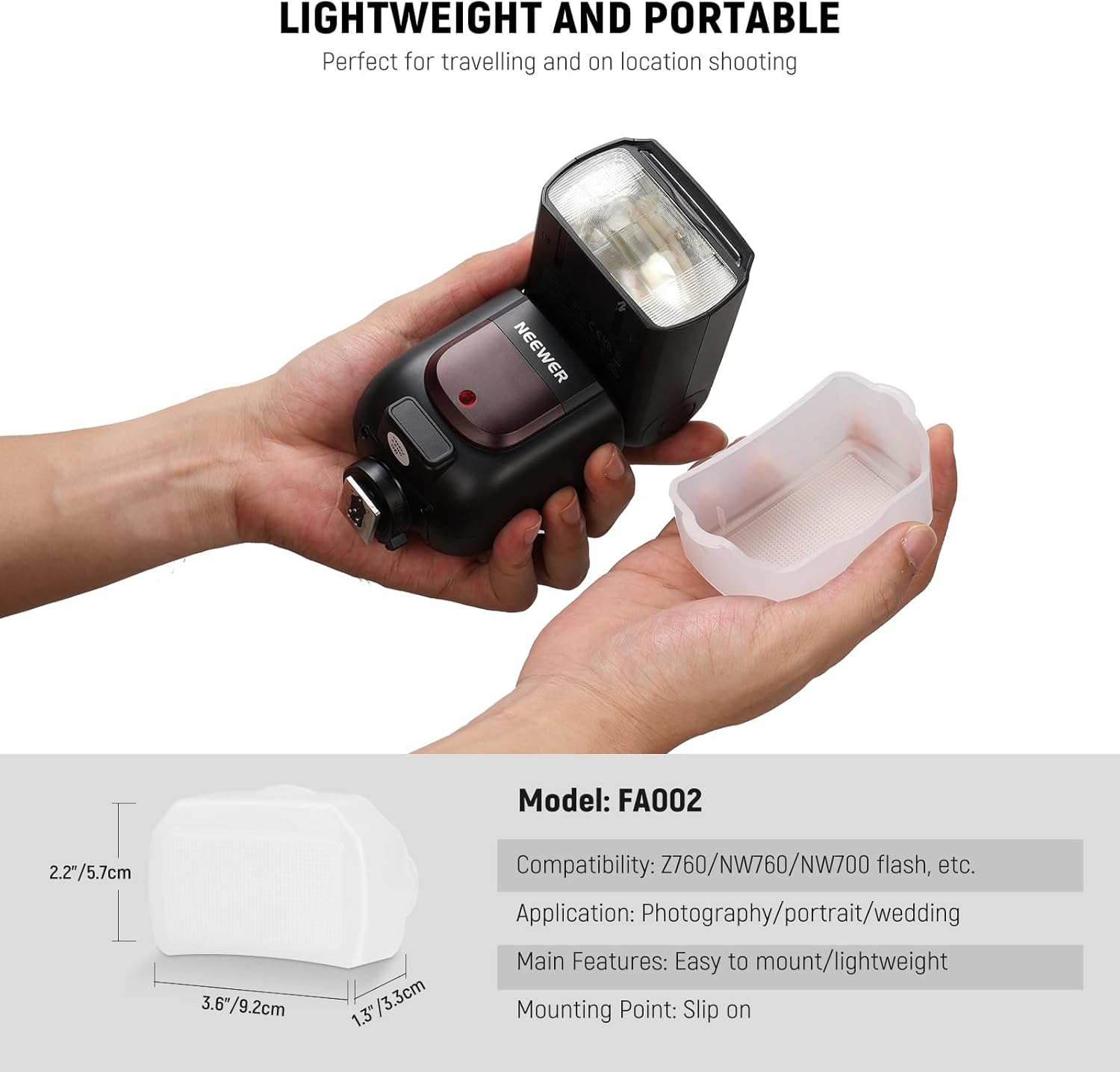 Thumbnail 6 de NEEWER Square Flash Diffuser for Speedlite (Square Head) – Diffusion Panel for Z880, Z760, NW760, NW700, NW620, NW600, NW635II, NW645II, NW-670, 750II and FA002