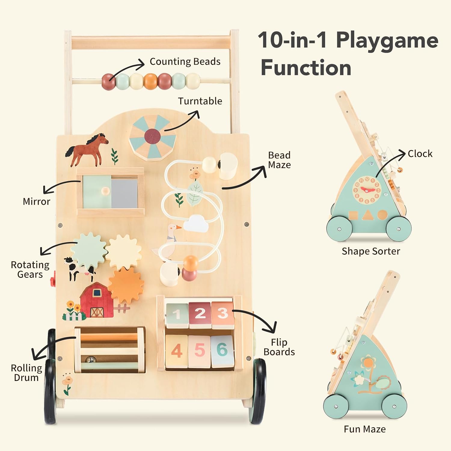 Thumbnail 3 de NEWBULIG Wooden Baby Walker Natural Wood