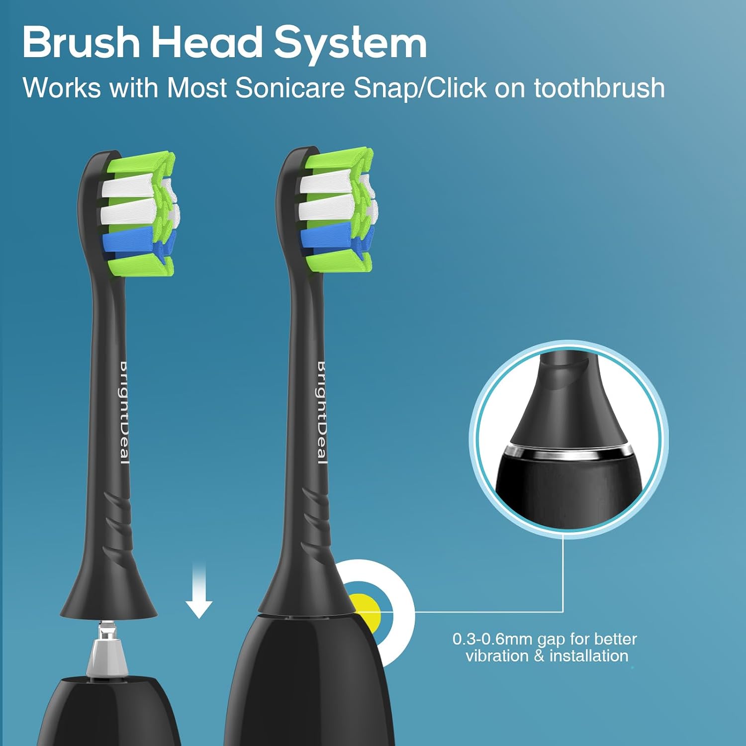 Detalle 2 de BrightDeal Aufsätze kompatibel mit Philips Sonicare – 8er Set, Sensitive/Schwarz
