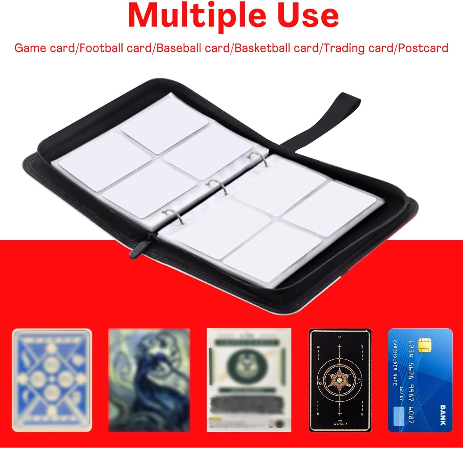 Thumbnail 4 de Card Binder with Zipper and 4 Pockets (50 Pages) — Holds 400 Cards in PU Waterproof Leather