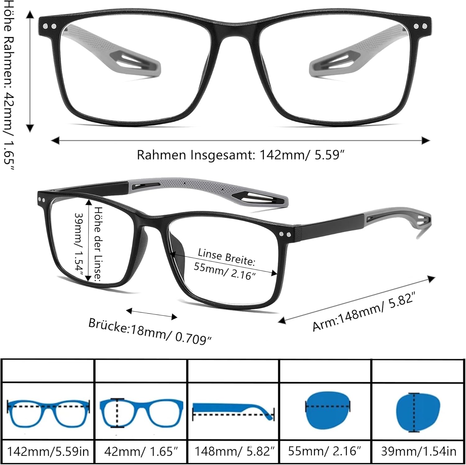 Thumbnail 6 de Fsread 3er-Set Lesebrillen für Herren – sportlicher Blaulichtblocker, quadratische leichte Rahmen