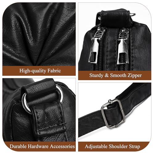 Detalle de Mabecol sac bandoulière femme moyen en PU, multi-poches, noir