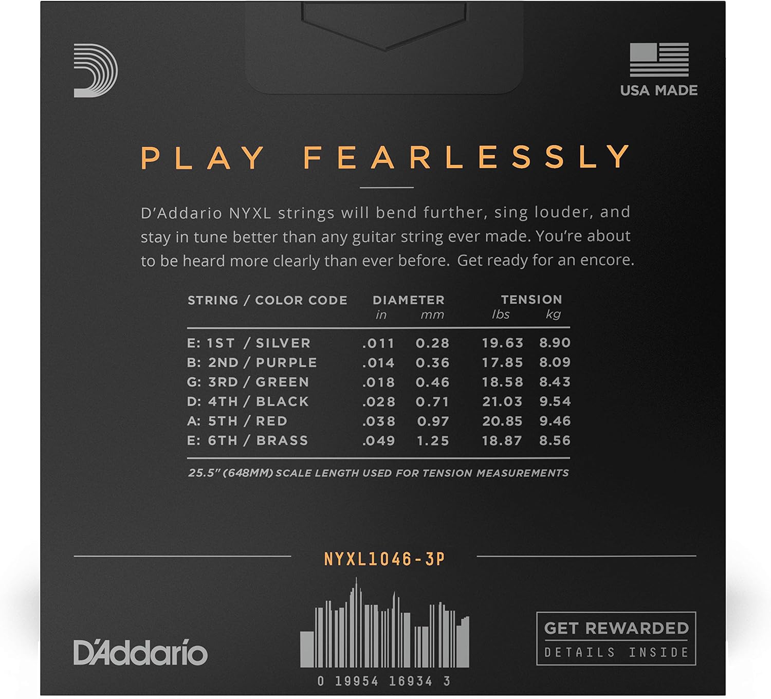 Detalle 2 de D'Addario NYXL1046-3P 10-46 Electric Guitar Strings 🎸