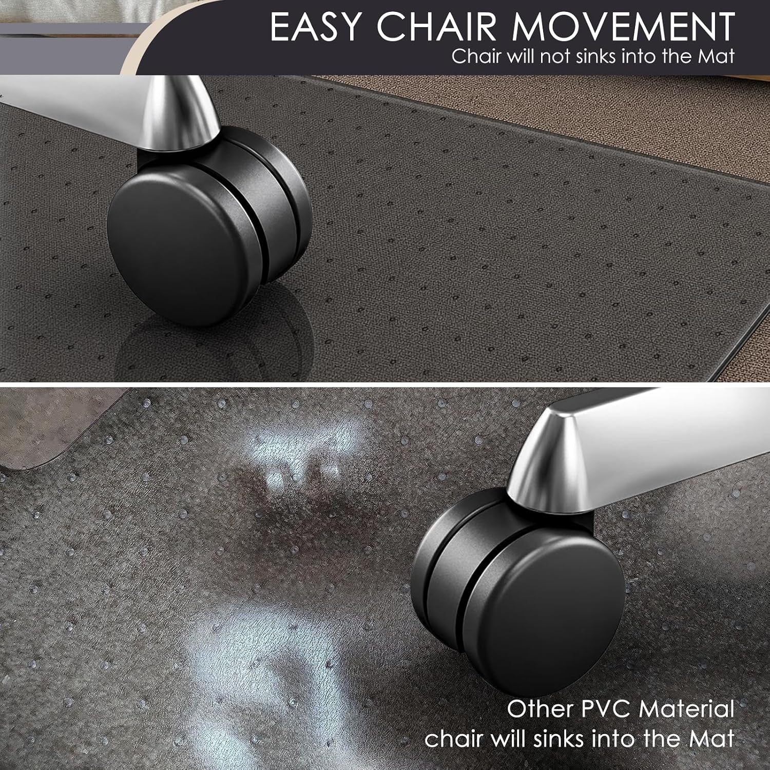 Detalle de Kuyal 32" x 48" PET Chair Mat for Carpet, Gray, 0.09" Thick