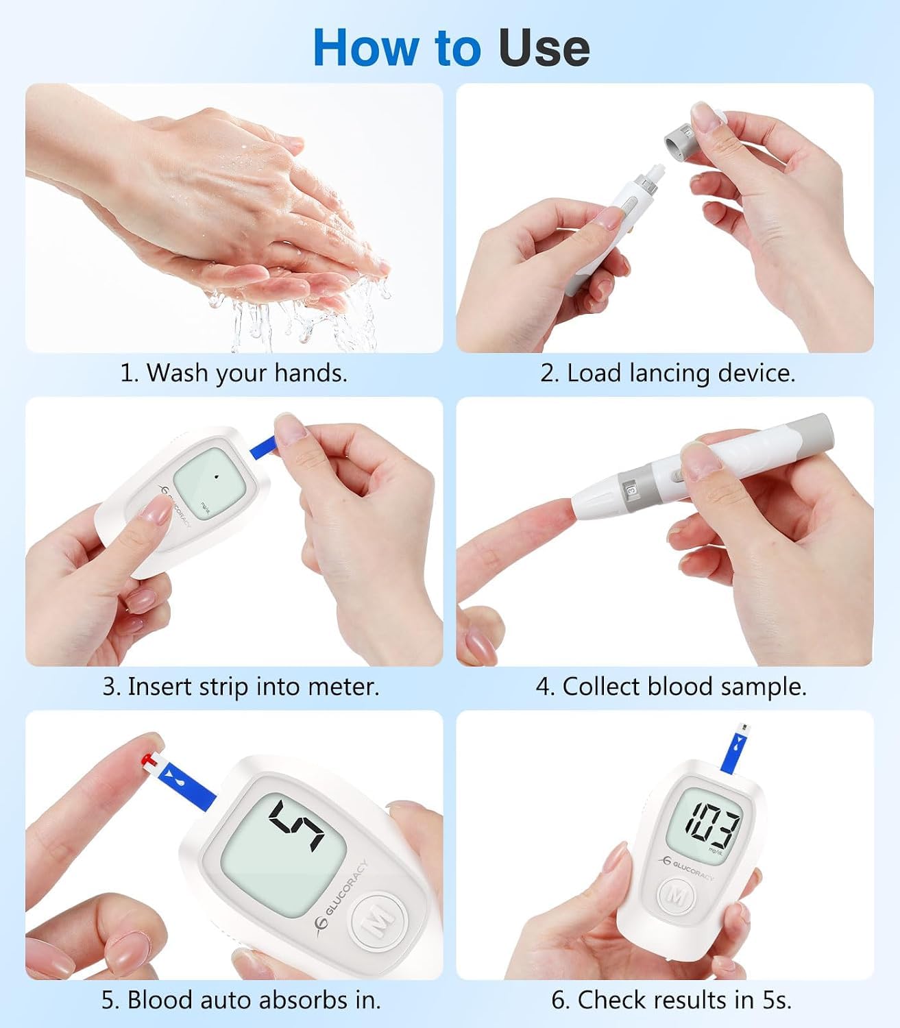 Detalle de Glucoracy G-425 Glucose Monitor Kit with 100 Strips and 100 Lancets