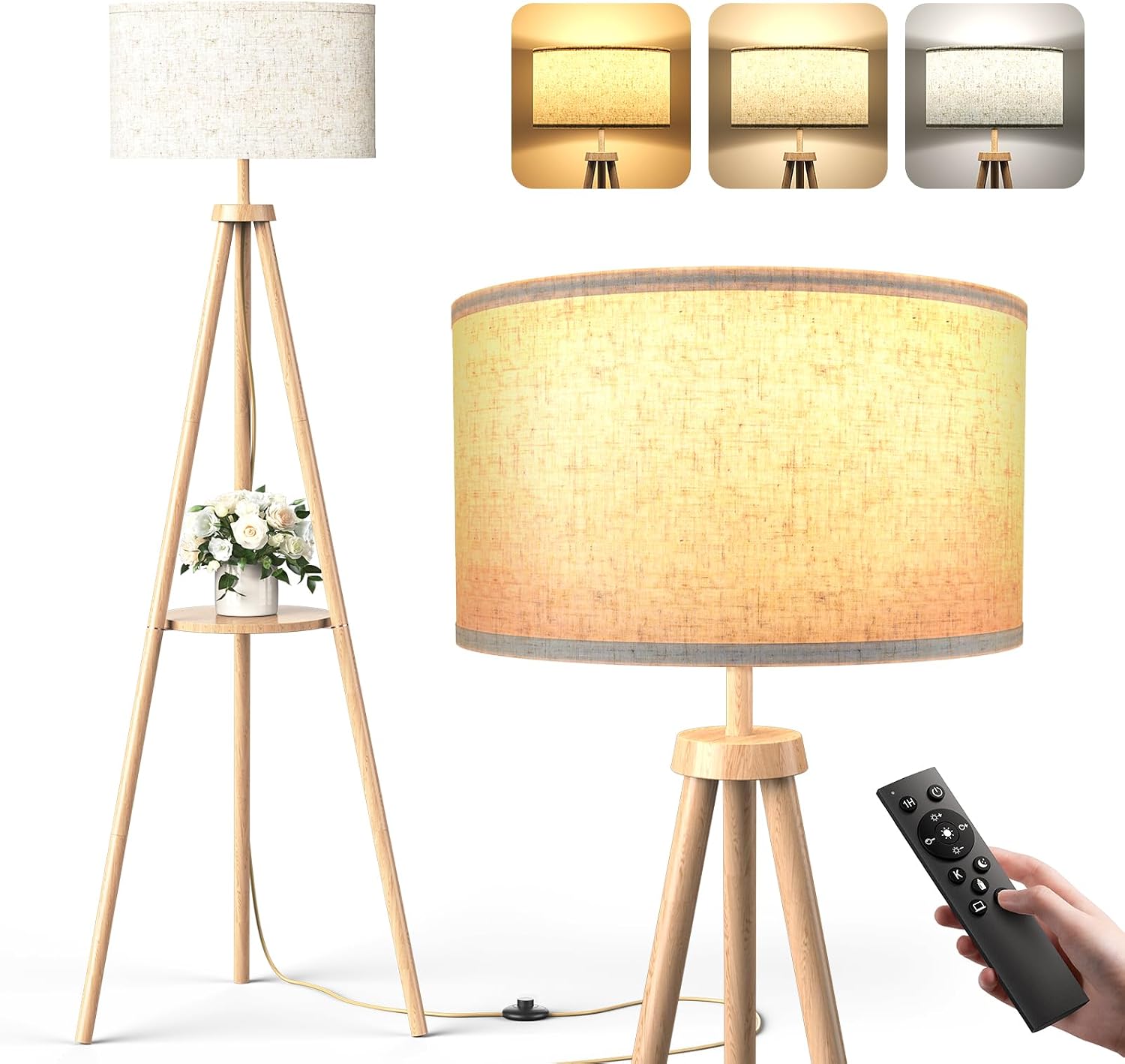 Detalle de YICAIZI Tripod Floor Lamp with Storage Shelves