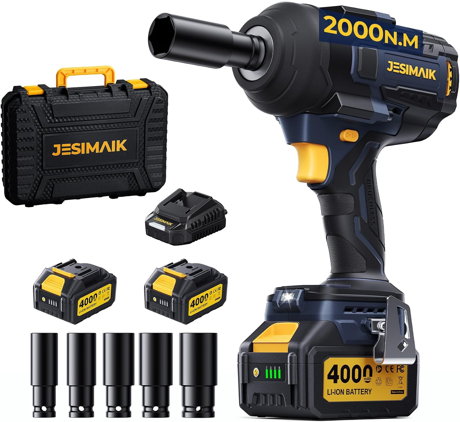 Detalle de JESIMAIK A1421 Cordless Impact Wrench, 1/2-Inch Brushless, 1,475 ft-lbs