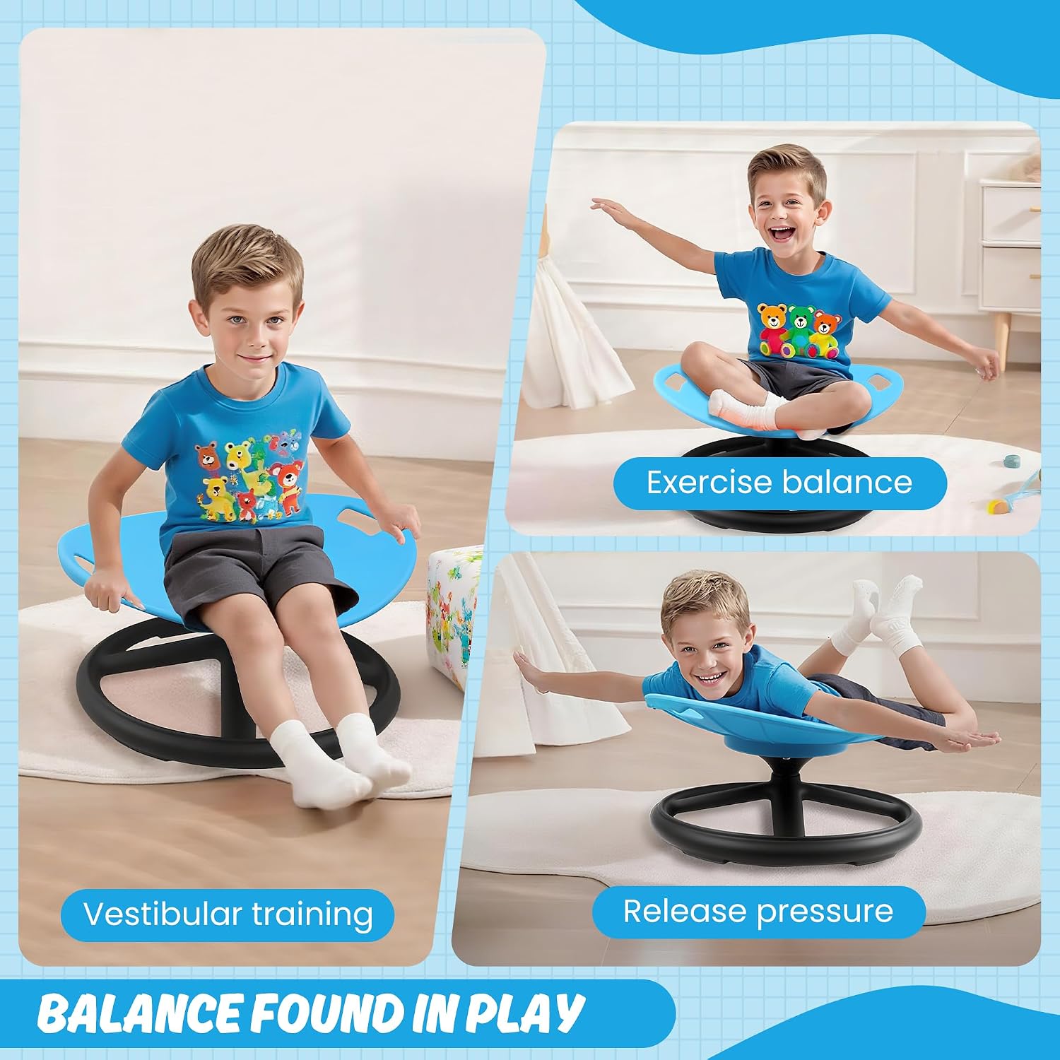 Thumbnail 2 de LGMCF Kids Sensory Spinning Chair (Blue) with Safety Handle and Non-Slip Design