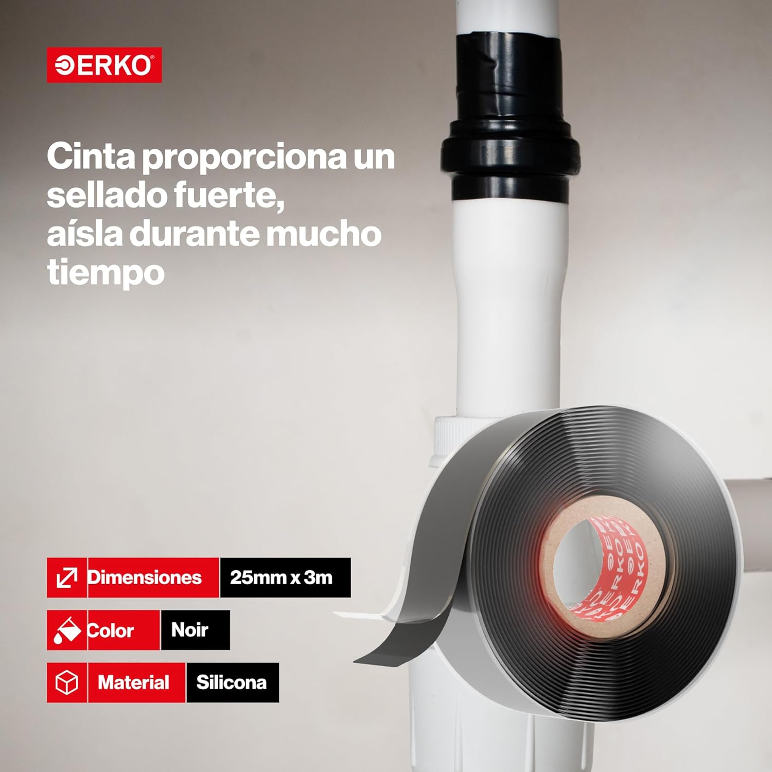 Detalle 2 de ERKO Cinta de silicona autosellante Negra 3 m