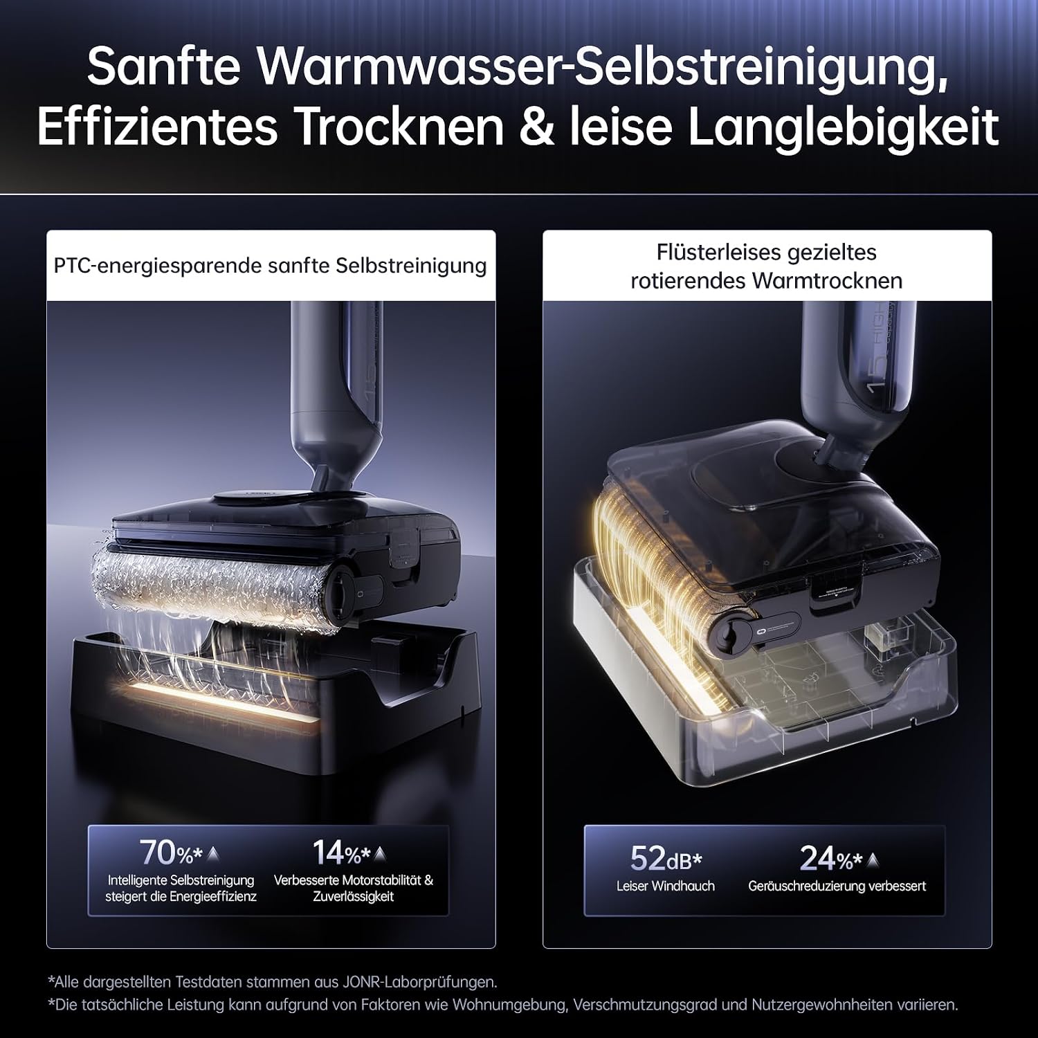 Detalle 2 de JONR H2 PRO Nass- & Trockensauger – 20000 Pa, Heißwasser-Selbstreinigung, 1500 ml Frischwassertank, 600 ml Schmutzwassertank