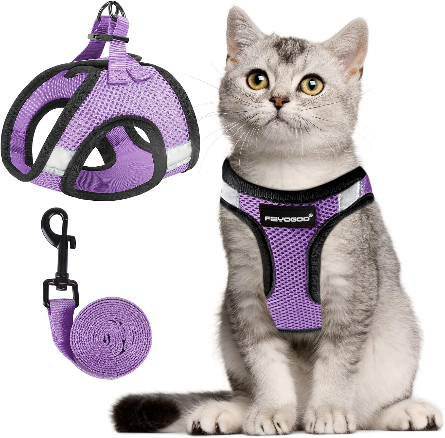 Thumbnail 6 de FAYOGOO Cat Harness and Lead Set Escape Proof – Large, UK Walks, Adjustable & Step-In