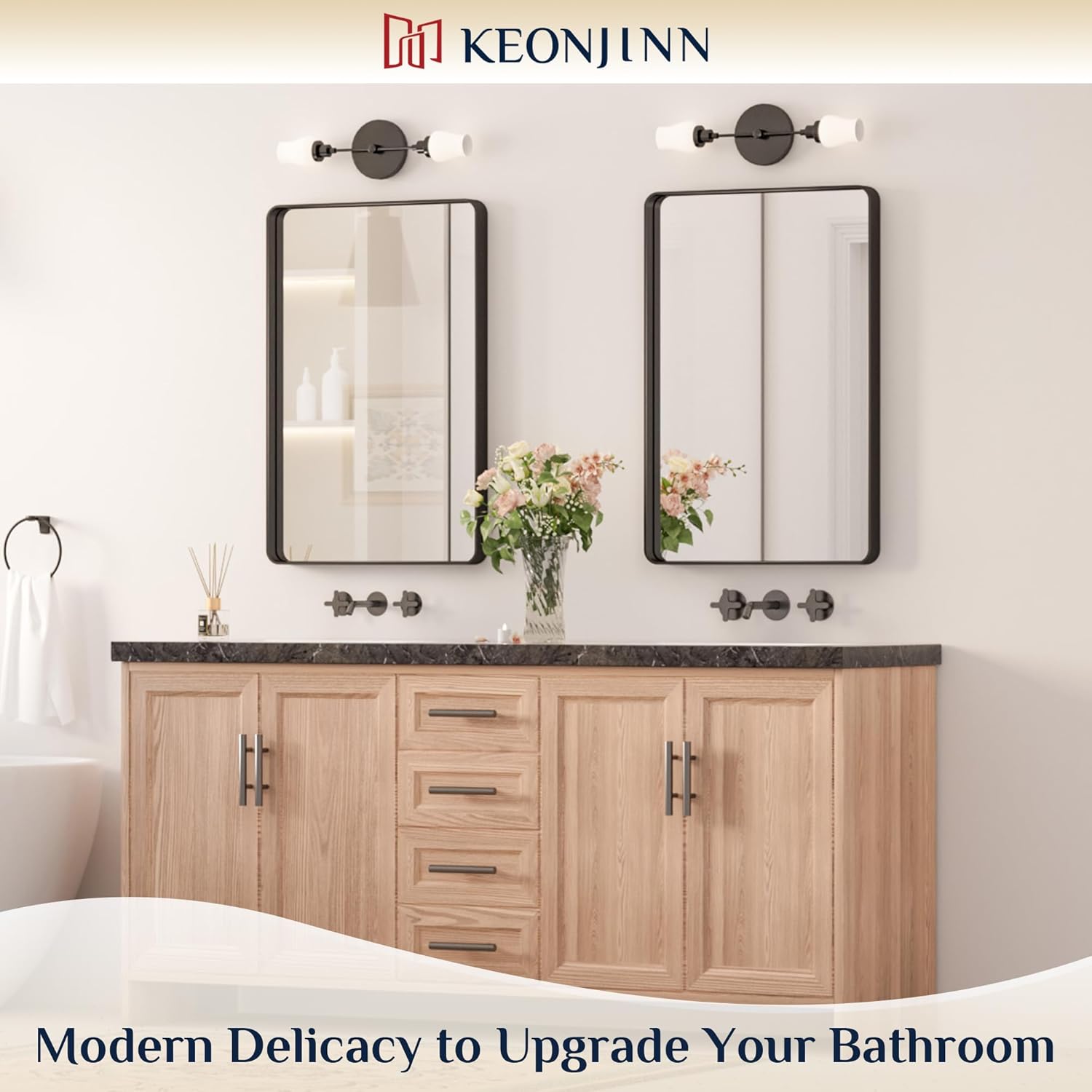 Detalle 2 de Keonjinn Black 20 x 30 Inch Bathroom Mirror
