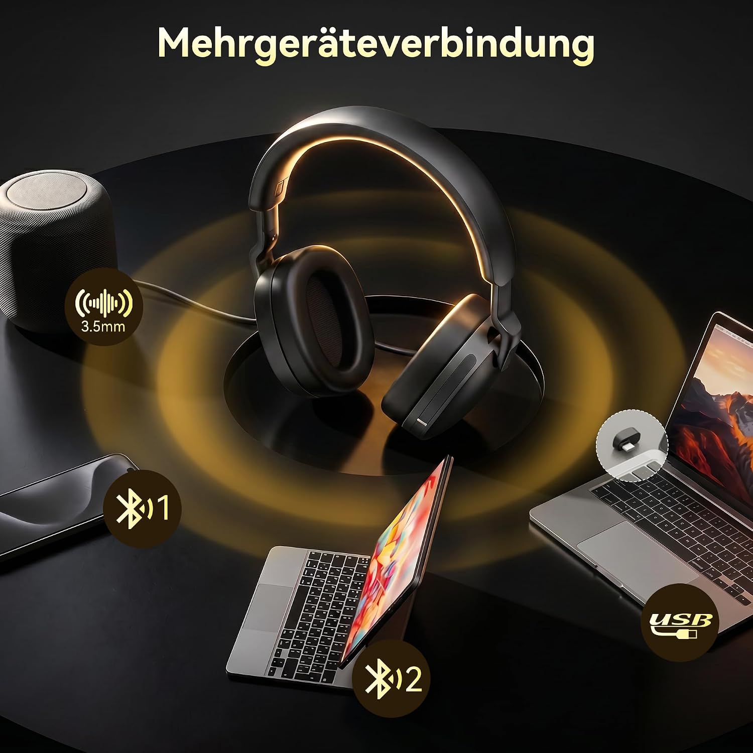 Detalle de TECKNET Hybrid ANC Kopfhörer V5.4 Bluetooth: Vielseitiger Over-Ear-Kopfhörer mit ANC, Dual-Device-Übertragung und 100 Std. Laufzeit