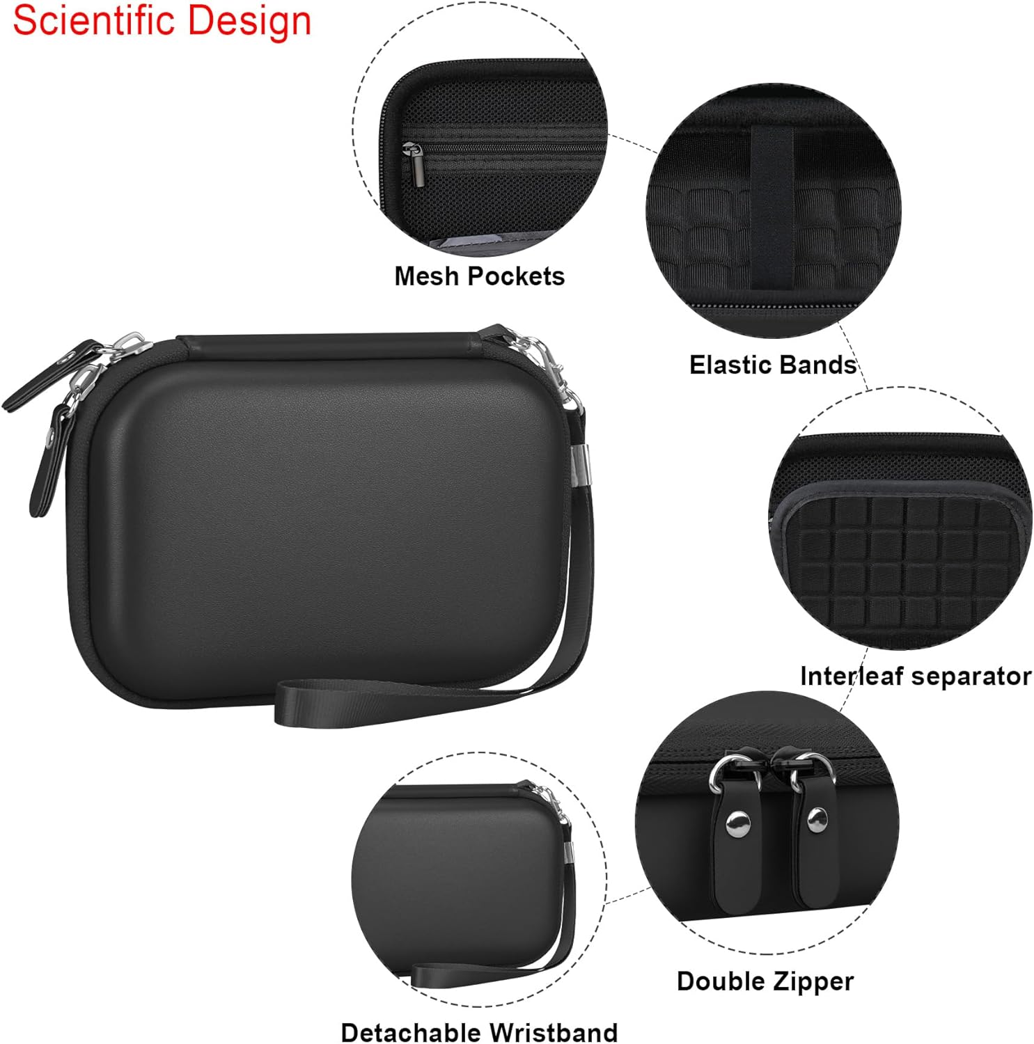 Thumbnail 3 de Elonbo Carrying Case for HP Sprocket Portable 2x3 instant photo printer (Black/Inside Black)