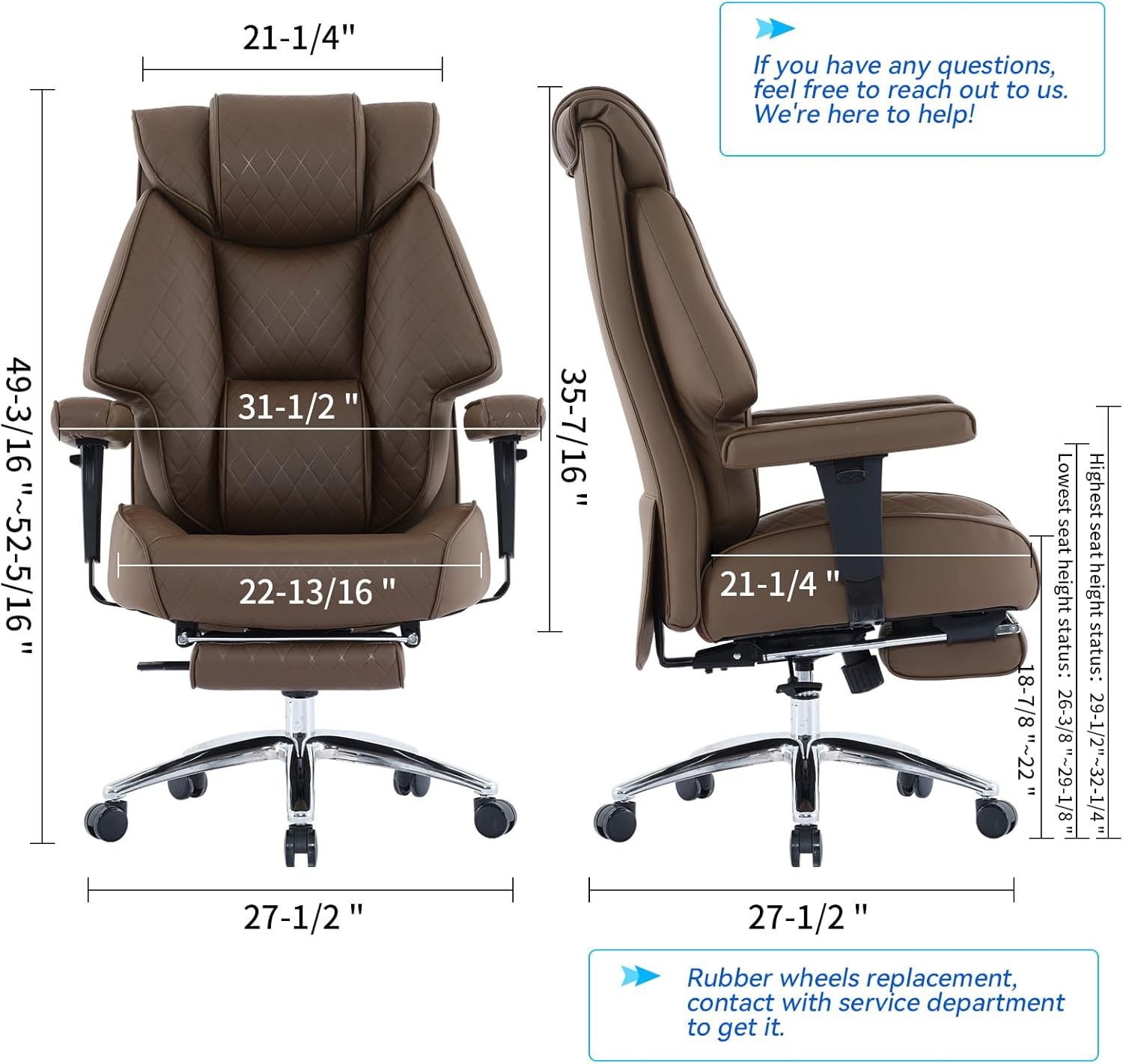 Thumbnail 1 de EXCEBET Big and Tall Office Chair with Footrest ⚙