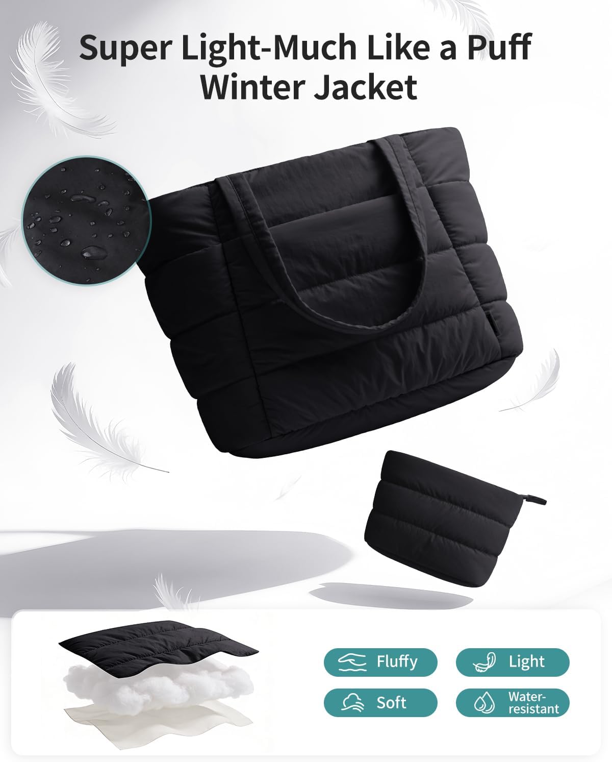 Thumbnail 3 de Narwey puffer tote bag for women with zip, laptop slot and tumbler holder