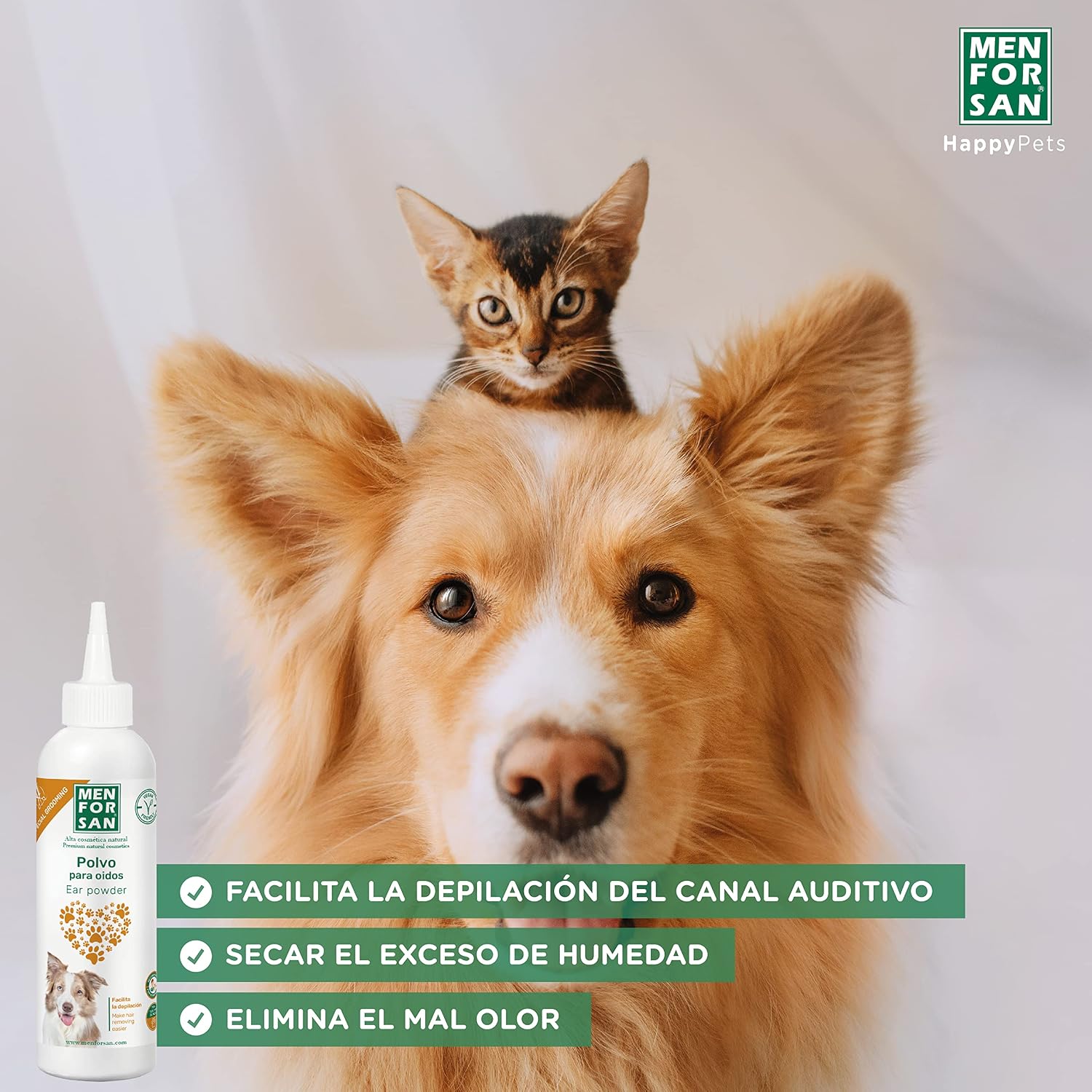 Detalle de MENFORSAN Polvere per orecchie 30 g: depilazione sicura del condotto uditivo per cani (vegano)