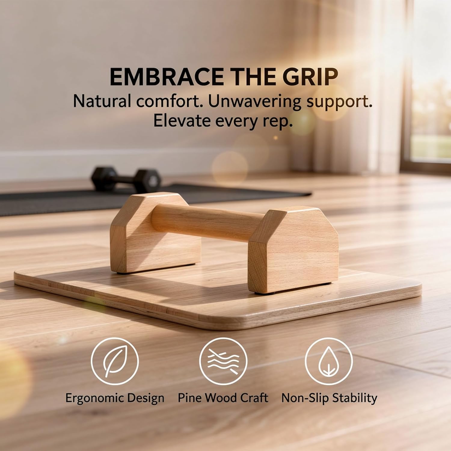 Detalle de 2 Pcs Wooden Push Up Handles with Golden Triangle Design (9.8 in) Parallettes