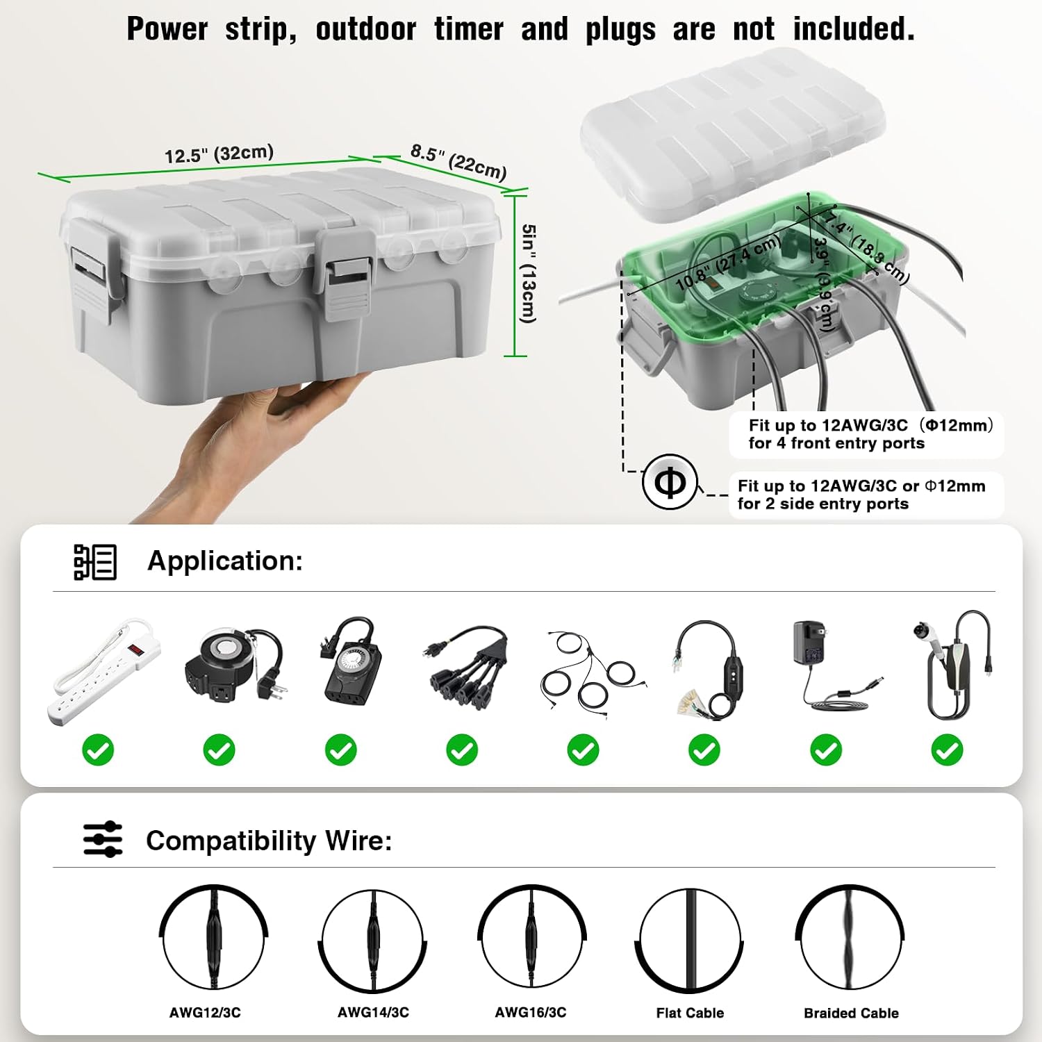 Detalle de Flemoon 7003 Large Outdoor Electrical Box, IP54, Clear Lid, 6 Cable Ports