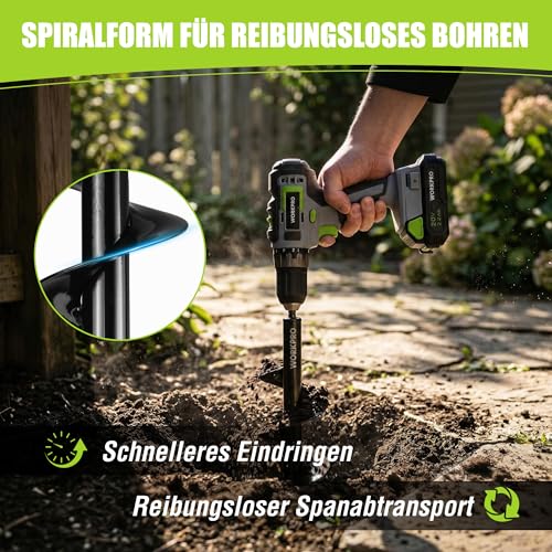 Detalle de WORKPRO Erdlochbohrer-Set 2 Stück (8x30 cm + 4x22 cm) für Bohrmaschinen ab 10 mm