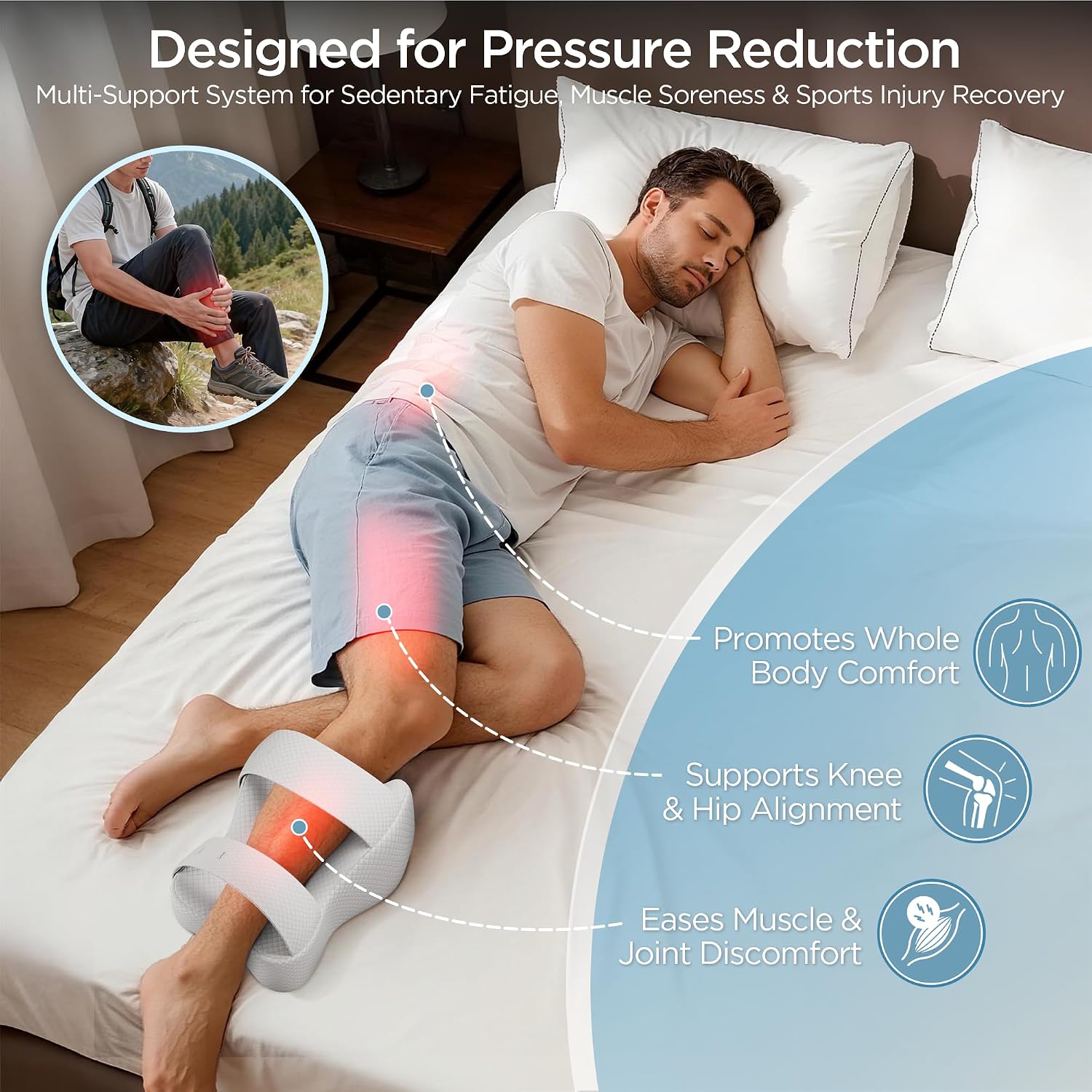 Detalle de PinkFroggie FC003-Leg Pillow Memory Foam Knee Pillow with Straps and Washable Cotton Cover