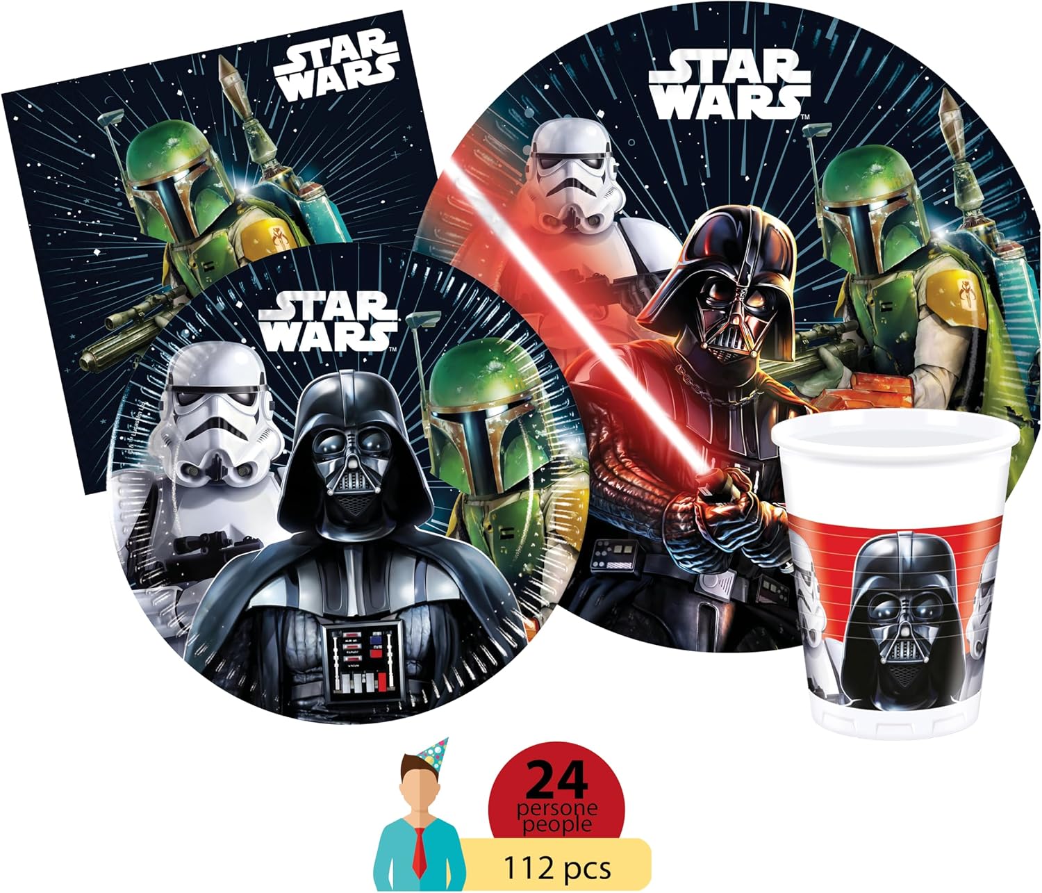 Detalle de Ciao AZ072 Star Wars Galaxy – papierowy zestaw stołowy na 24 osoby, 112 elementów
