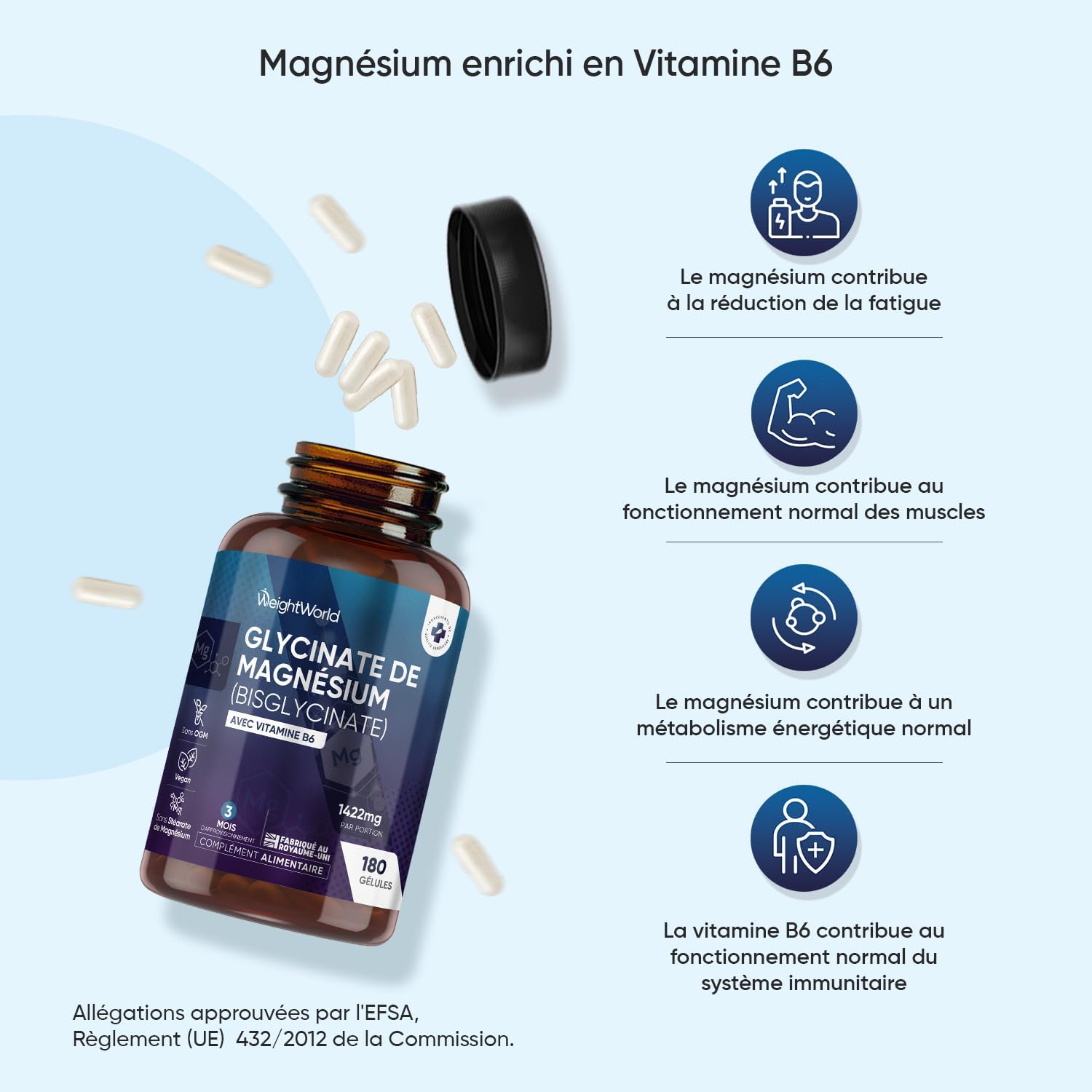 Detalle 2 de WeightWorld Magnésium Bisglycinate + B6 1422 mg