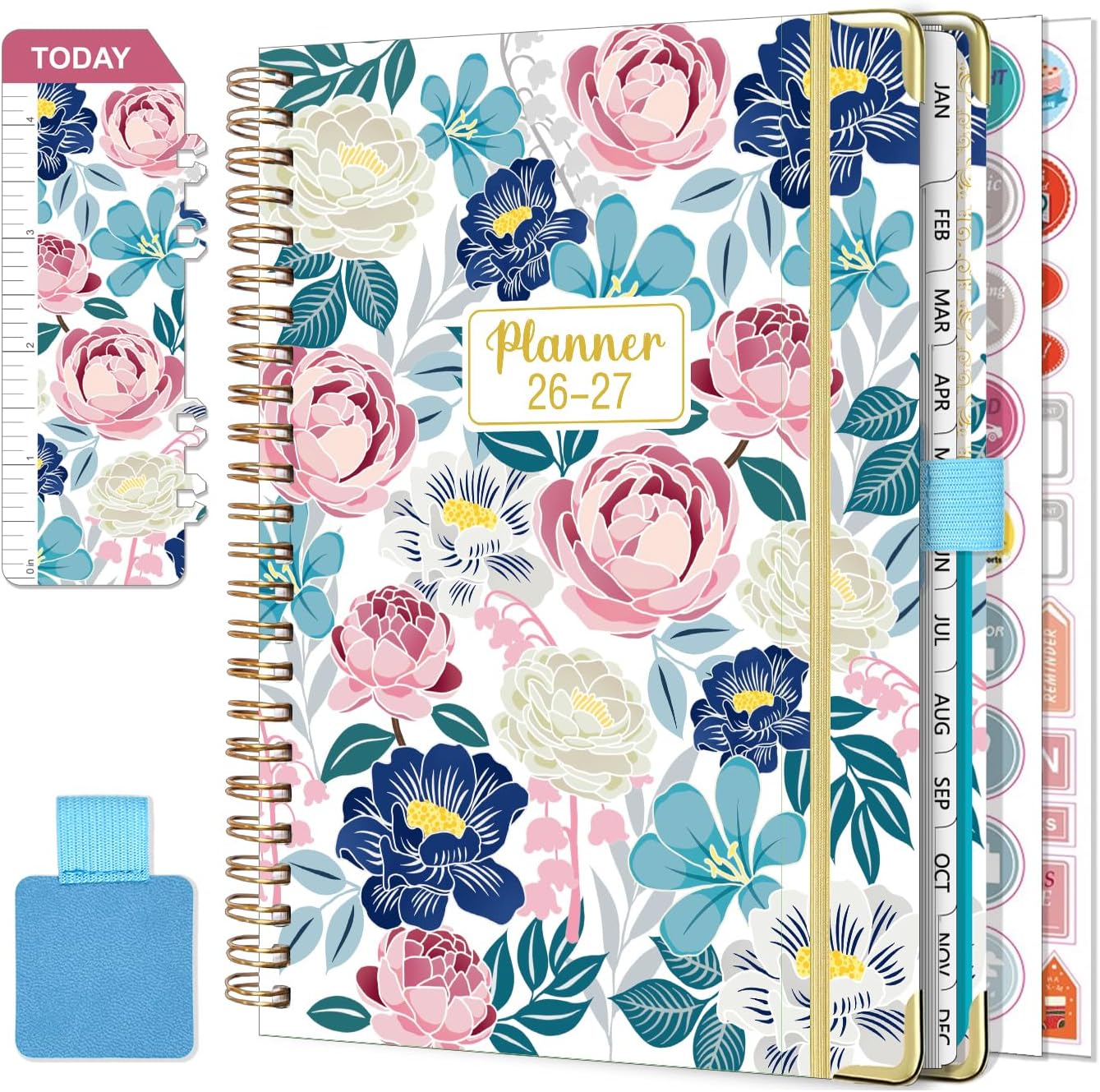 Detalle de NEYSA Diary 2026/2027 Week to View – A5 Academic Diary (July 2026–June 2027) with Self-Adhesive Pen Loop, Ruler Bookmark & Stickers
