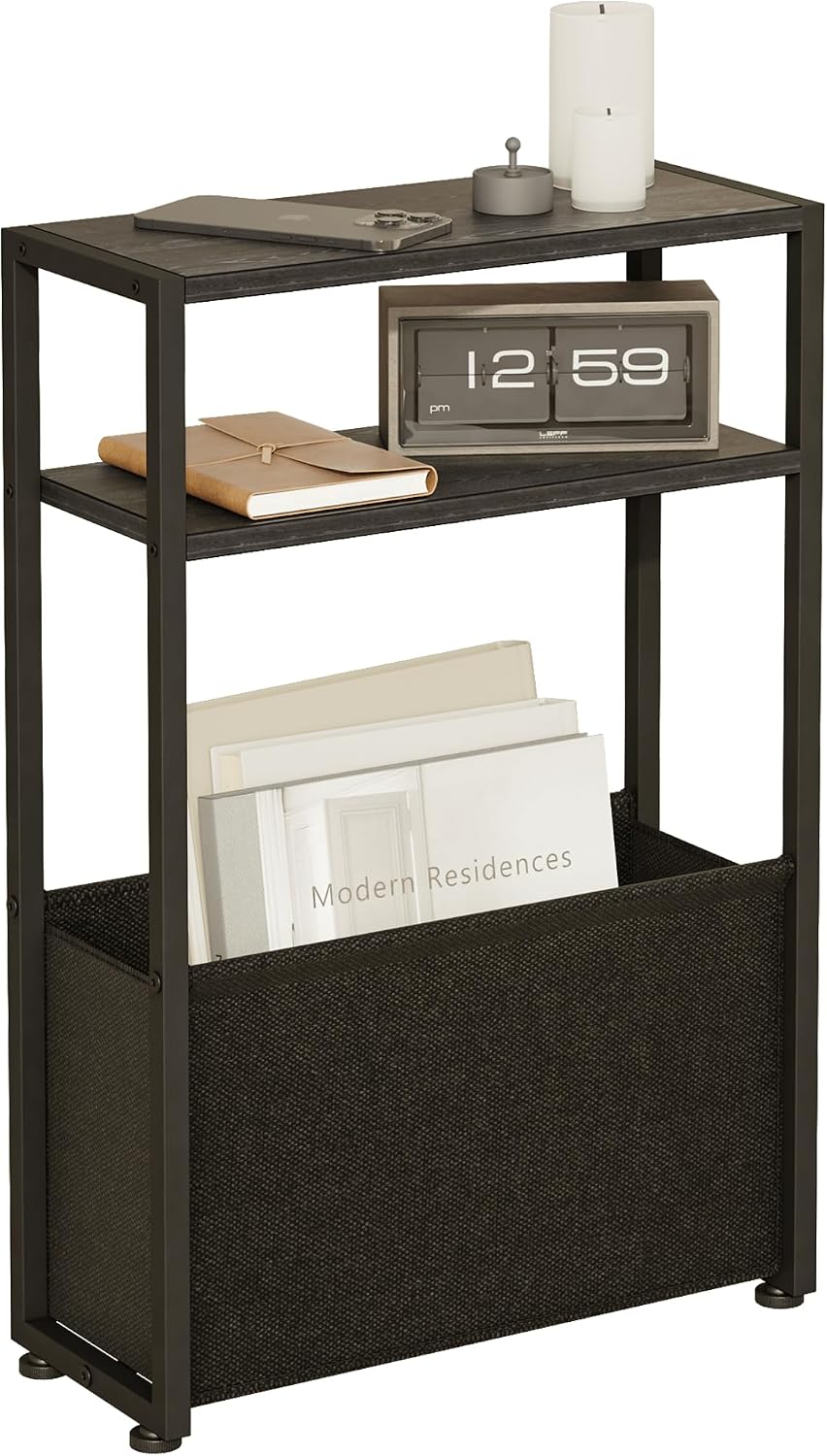 Detalle de Leomonio ZBZ01 Narrow Side Table with Magazine Rack and Fabric Basket