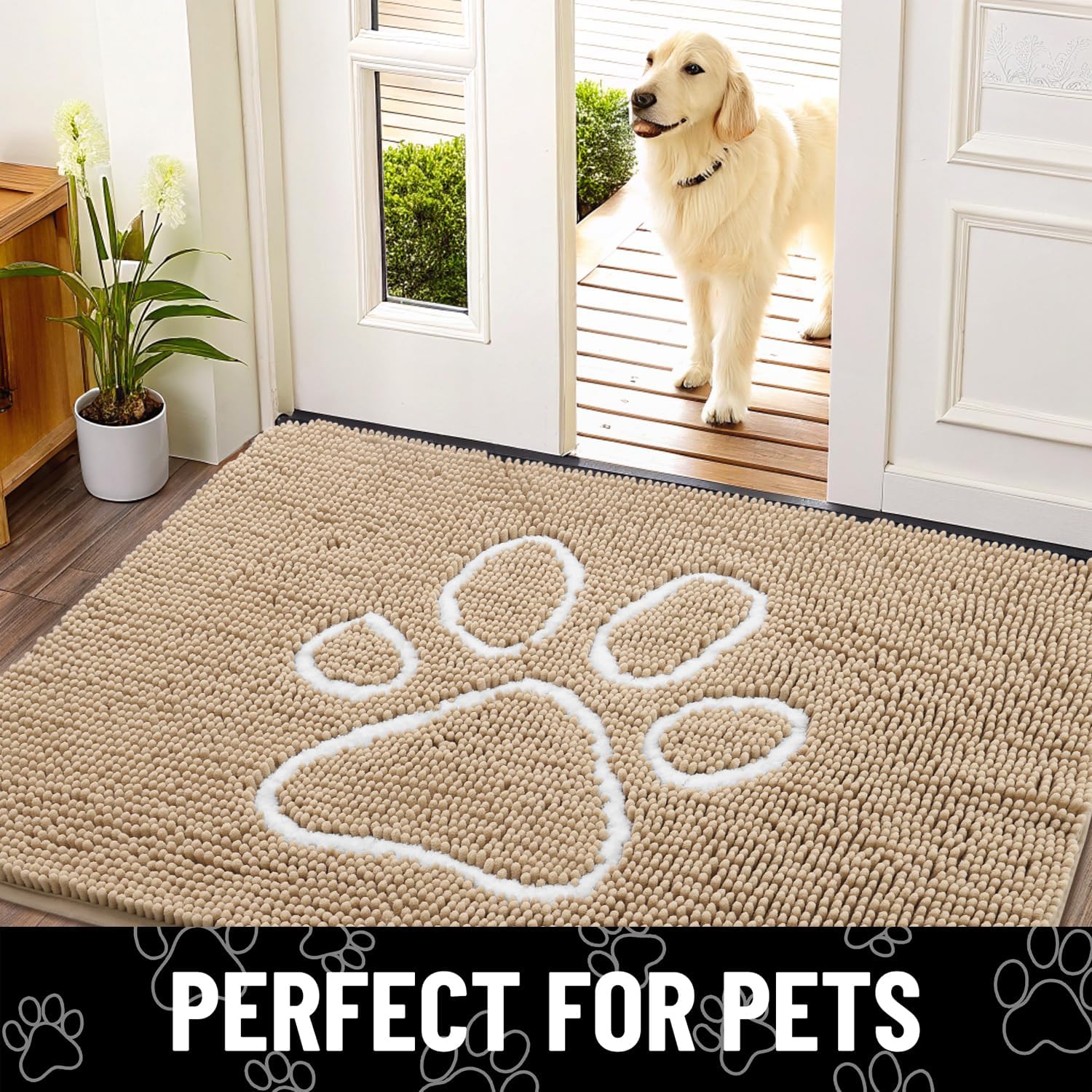 Thumbnail 6 de Smiry 59 x 20-Inch Chenille Dog Door Mat, Beige and White
