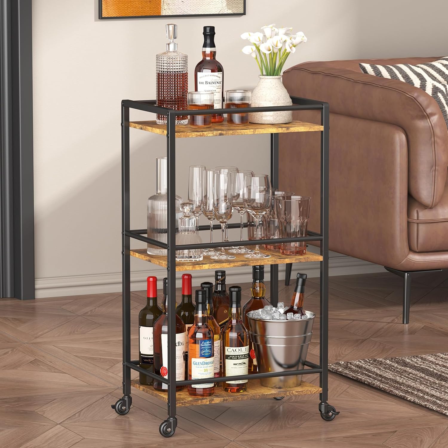 Detalle 2 de Lifewit Chariot de service à 3 niveaux avec roulettes verrouillables (43,2 x 30 x 81,5 cm) – Noir