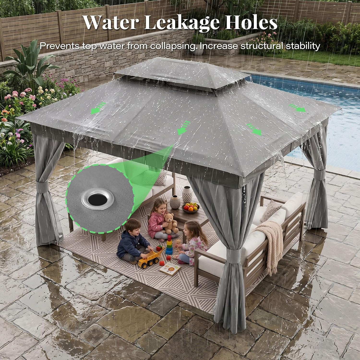 Thumbnail 6 de LAUSAINT HOME 10x13 Gazebo Canopy with Double Roof, Netting & Curtains