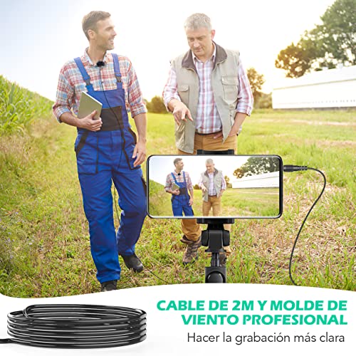 Detalle de AGPTEK Z02C micrófono de solapa con parabrisas, cable de 2 m y 3 adaptadores