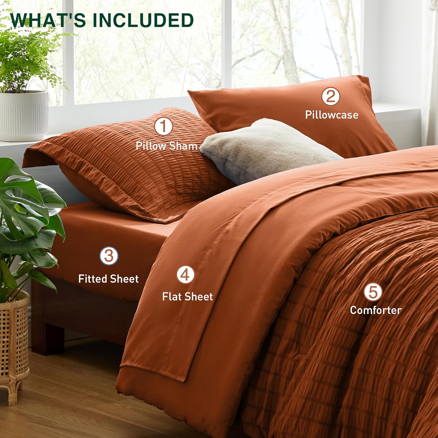 Thumbnail 5 de Love’s cabin Seersucker Terracotta Twin Comforter Set (5-Piece Bed in a Bag)