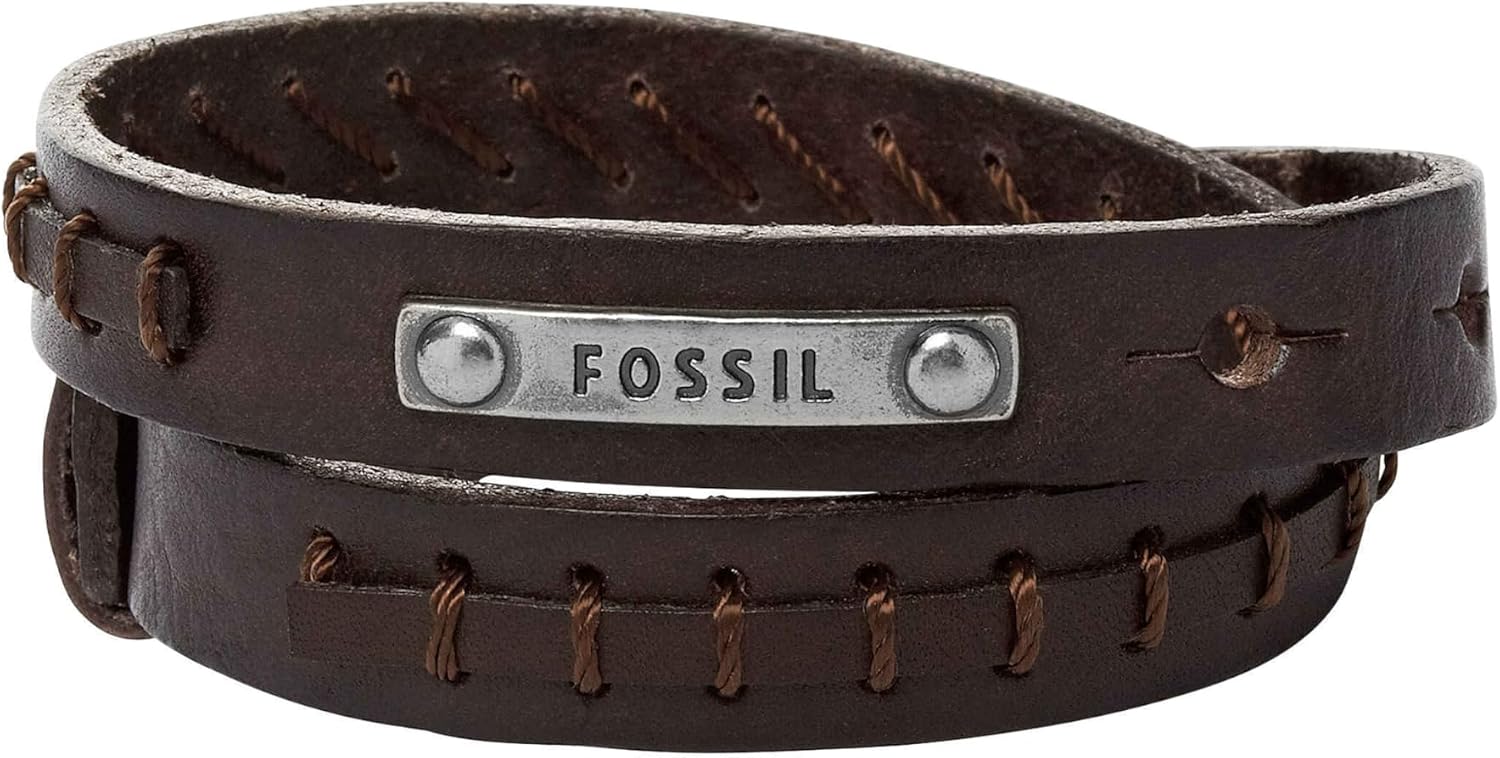 Fossil Bracelet Homme Vintage Double Wrap – Cuir Marron, Longueur 480 mm (JF87354040)