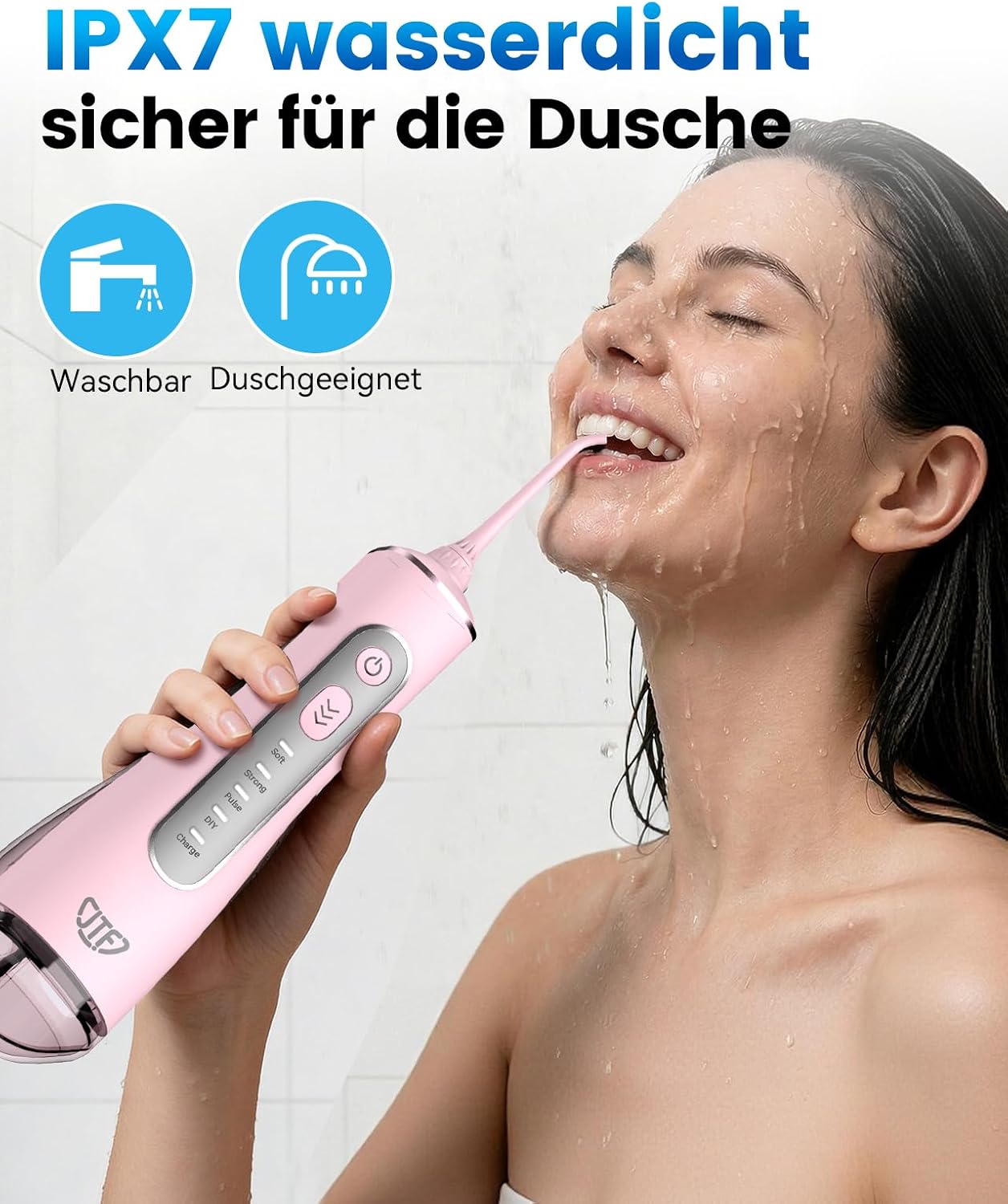 Detalle de JTF Jet Dentaire Hydropulseur Oral — 300 ML Sans Fil, IPX7, 3+1 Modes, Orthodontie et Gencives Sensibles (Rose)