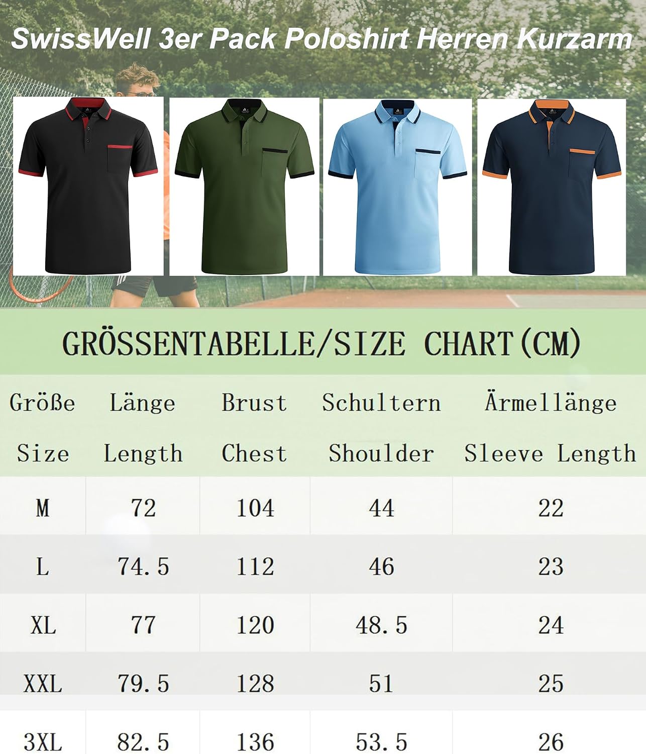 Thumbnail 5 de SwissWell set van 3 herenpoloshirts met korte mouwen, licht en ademend