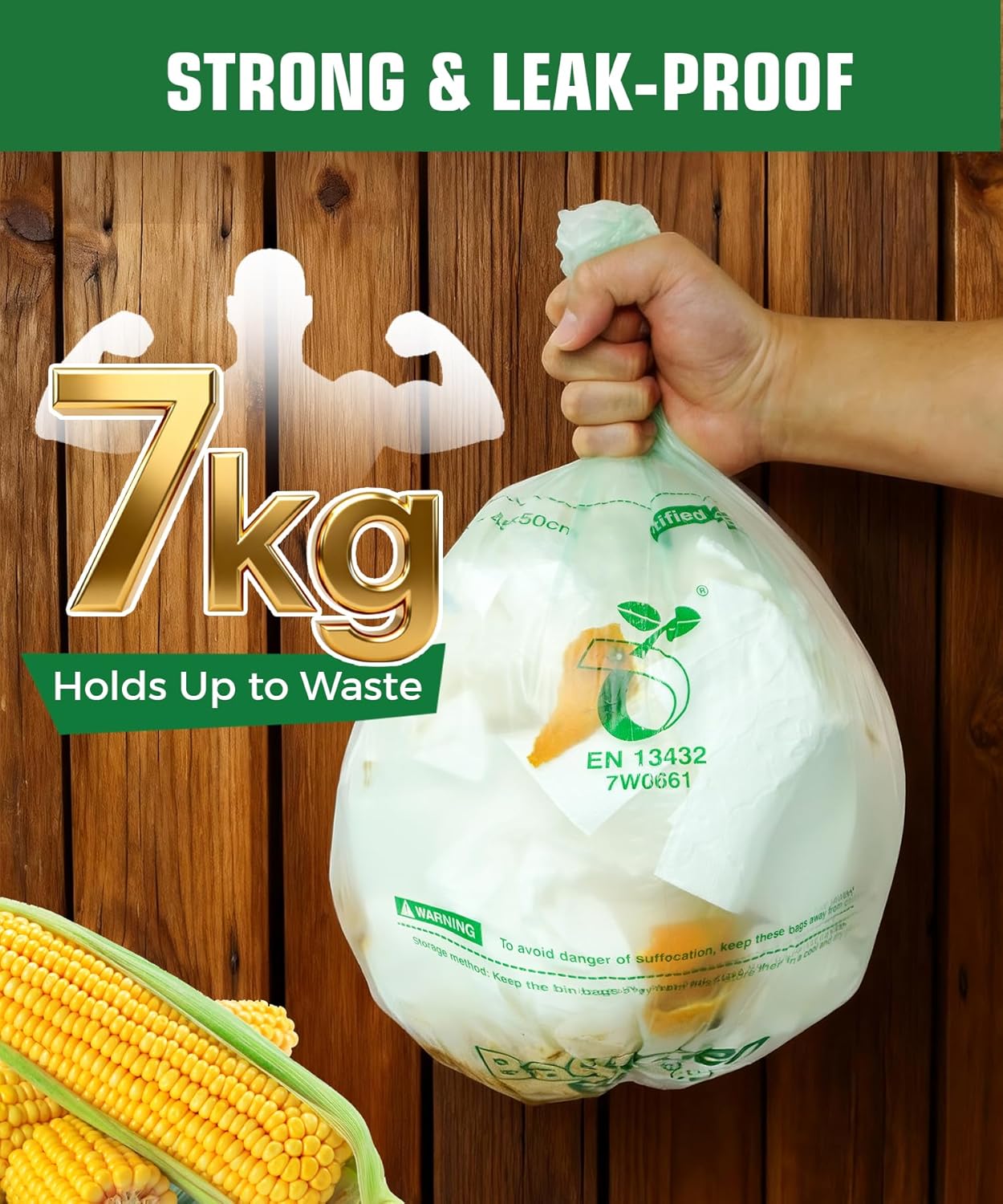 Thumbnail 3 de Ginkgo 100 Pack Compostable Food Waste Bags, 10L Heavy Duty Kitchen Caddy Liners (plant-based, unscented)