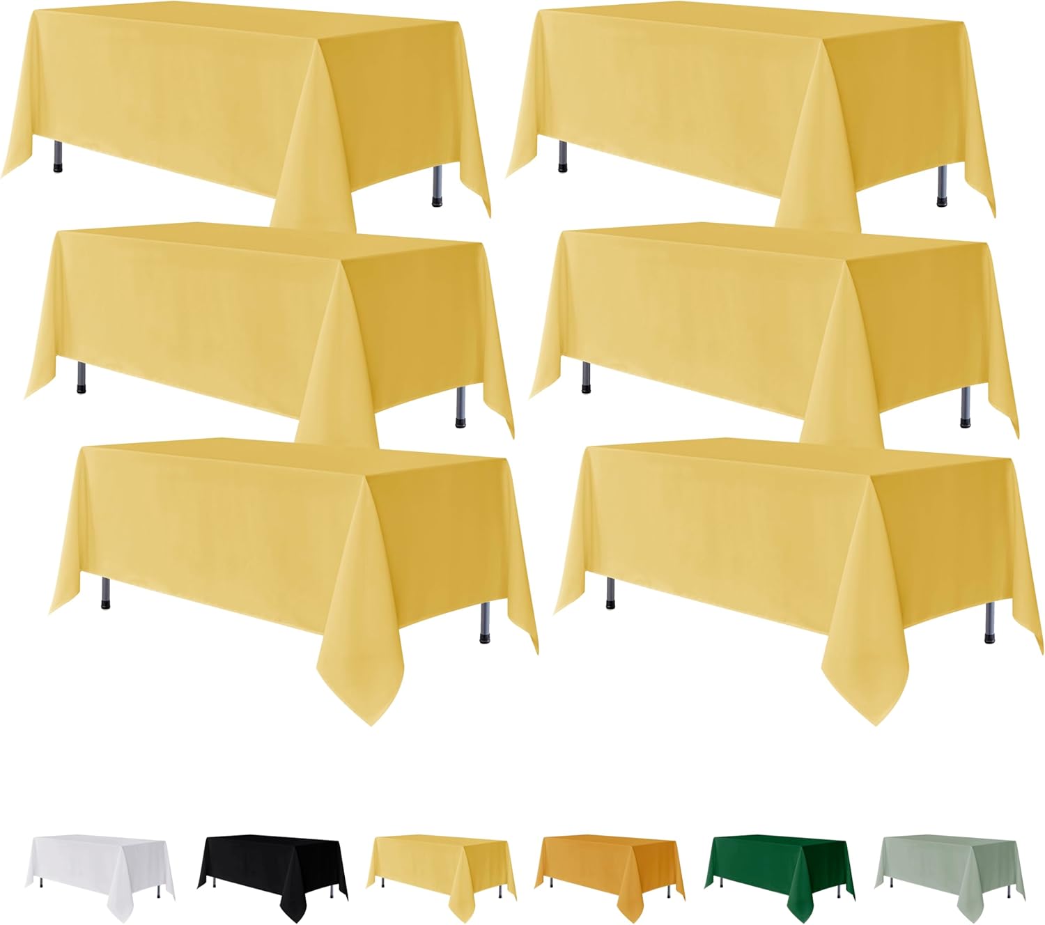 Detalle de Fitable 6 Pack Yellow Rectangle Table Clothes (70 x 108 Inch) – Wrinkle and Stain Resistant Polyester Tablecloths, Washable for Weddings, Parties, Banquets
