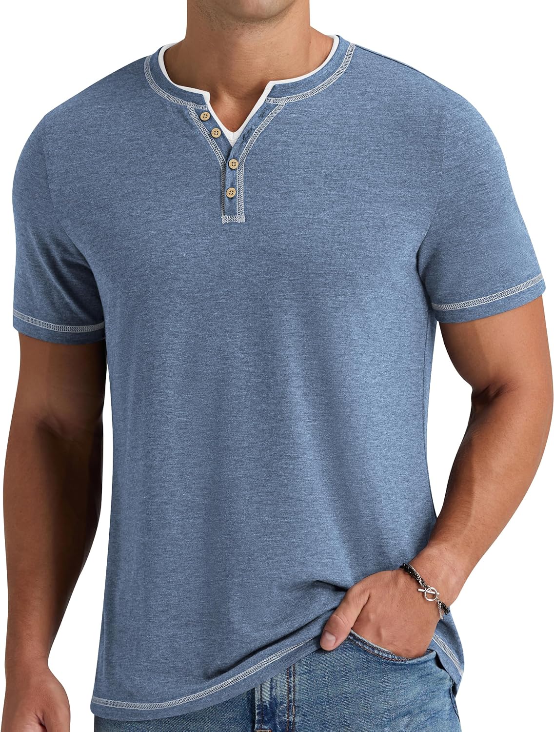 Thumbnail 5 de NITAGUT Herren Henley T-Shirt Kurzarm mit V-Ausschnitt – Slim Fit, sommerlich