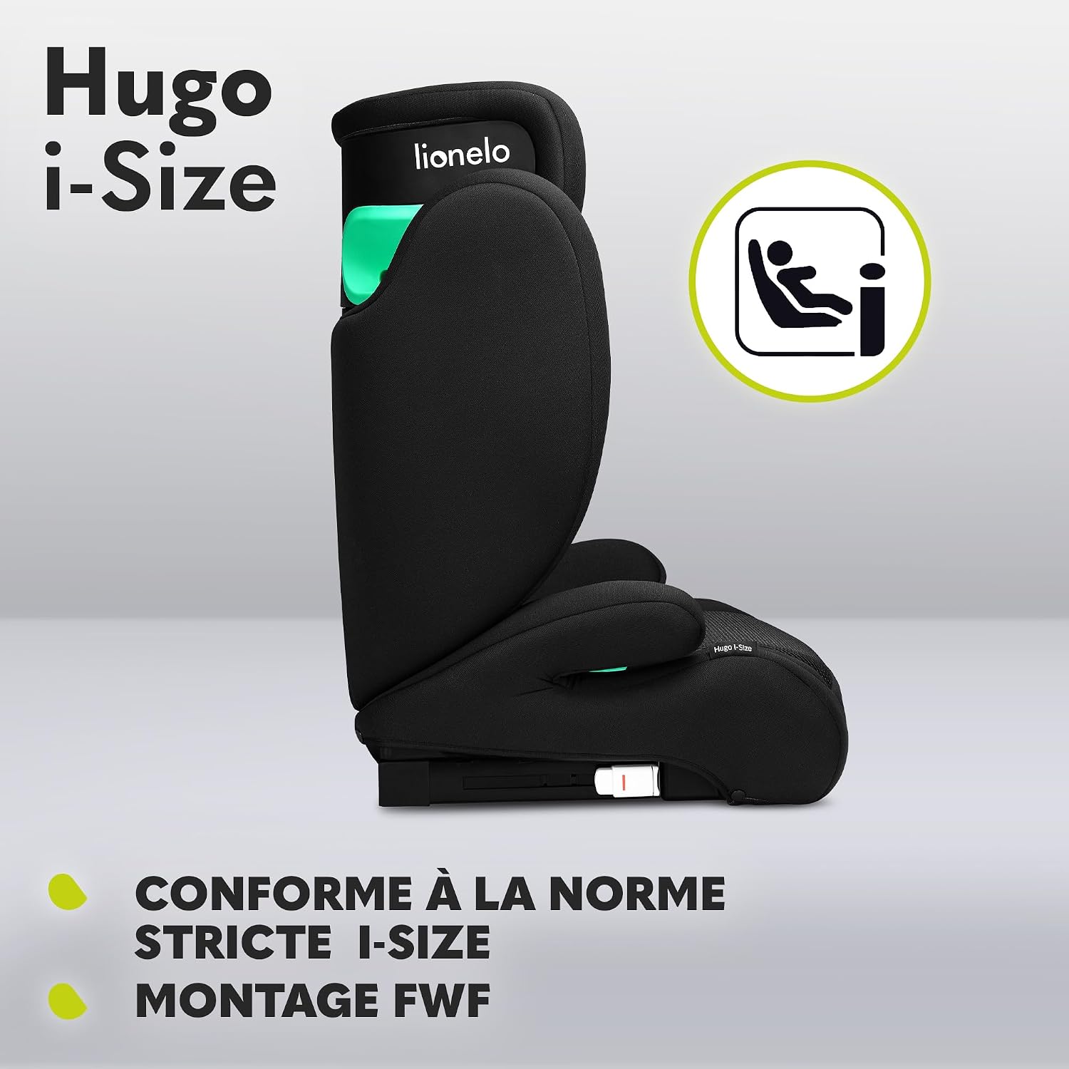 Detalle de LIONELO Hugo i-Size Rehausseur Voiture Enfant G2/3, 100–150 cm, ISOFIX, Memory Foam, réhausseur avec appui-tête réglable et protection latérale