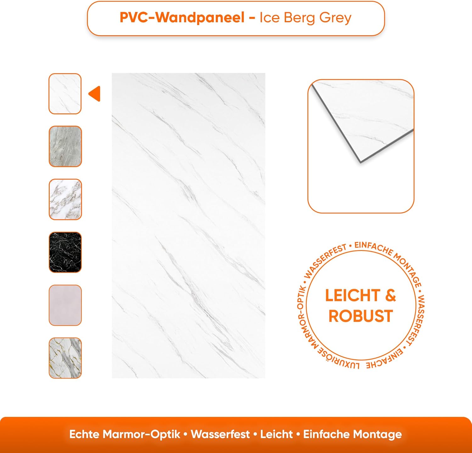 Thumbnail 6 de IZODEKOR Wandpaneele Marmoroptik 60x120 cm – PVC Küchenrückwand & Spritzschutz in Ice Berg Grey
