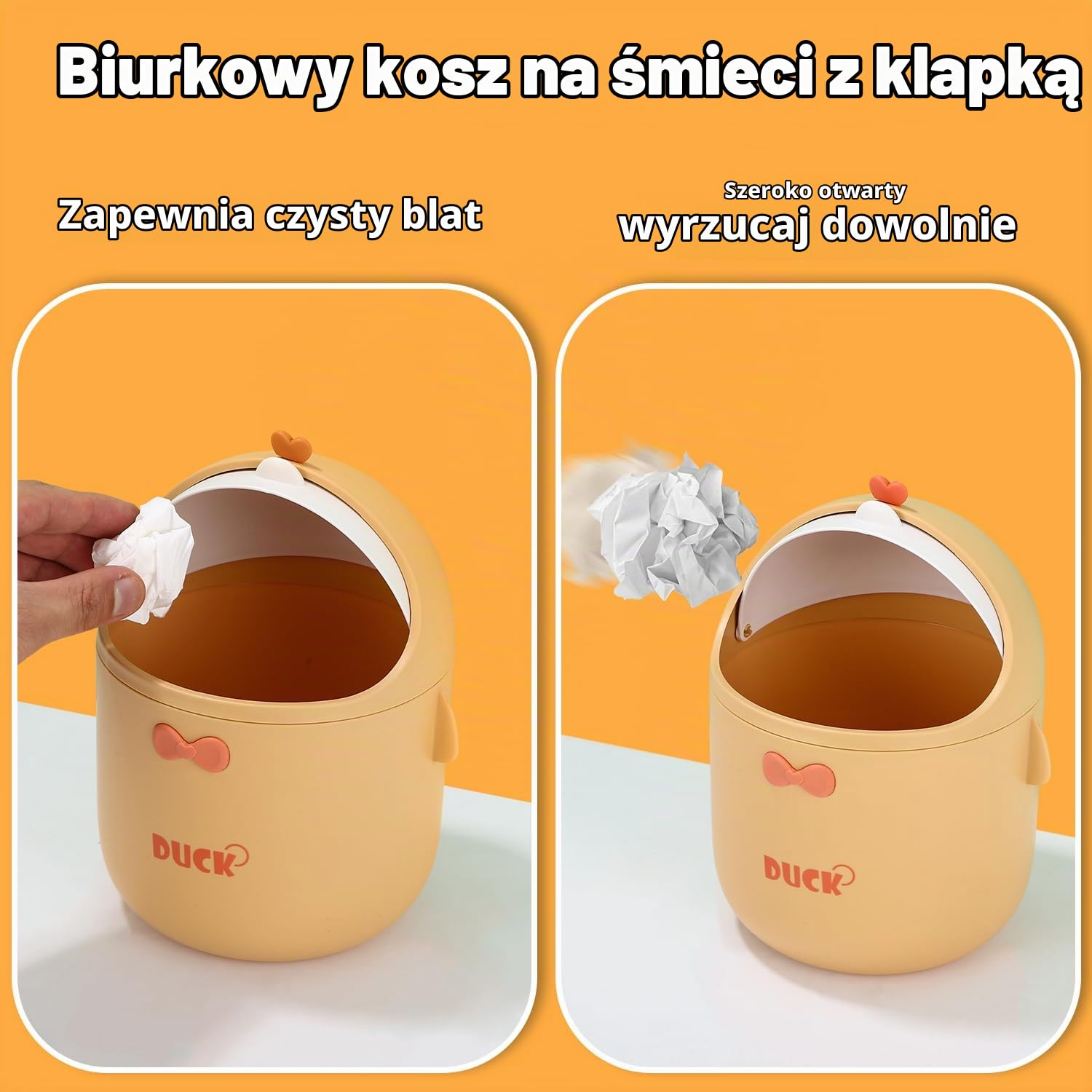 Detalle de Huifoo mini kosz na biurko z pokrywką, żółty, z motywem kaczki