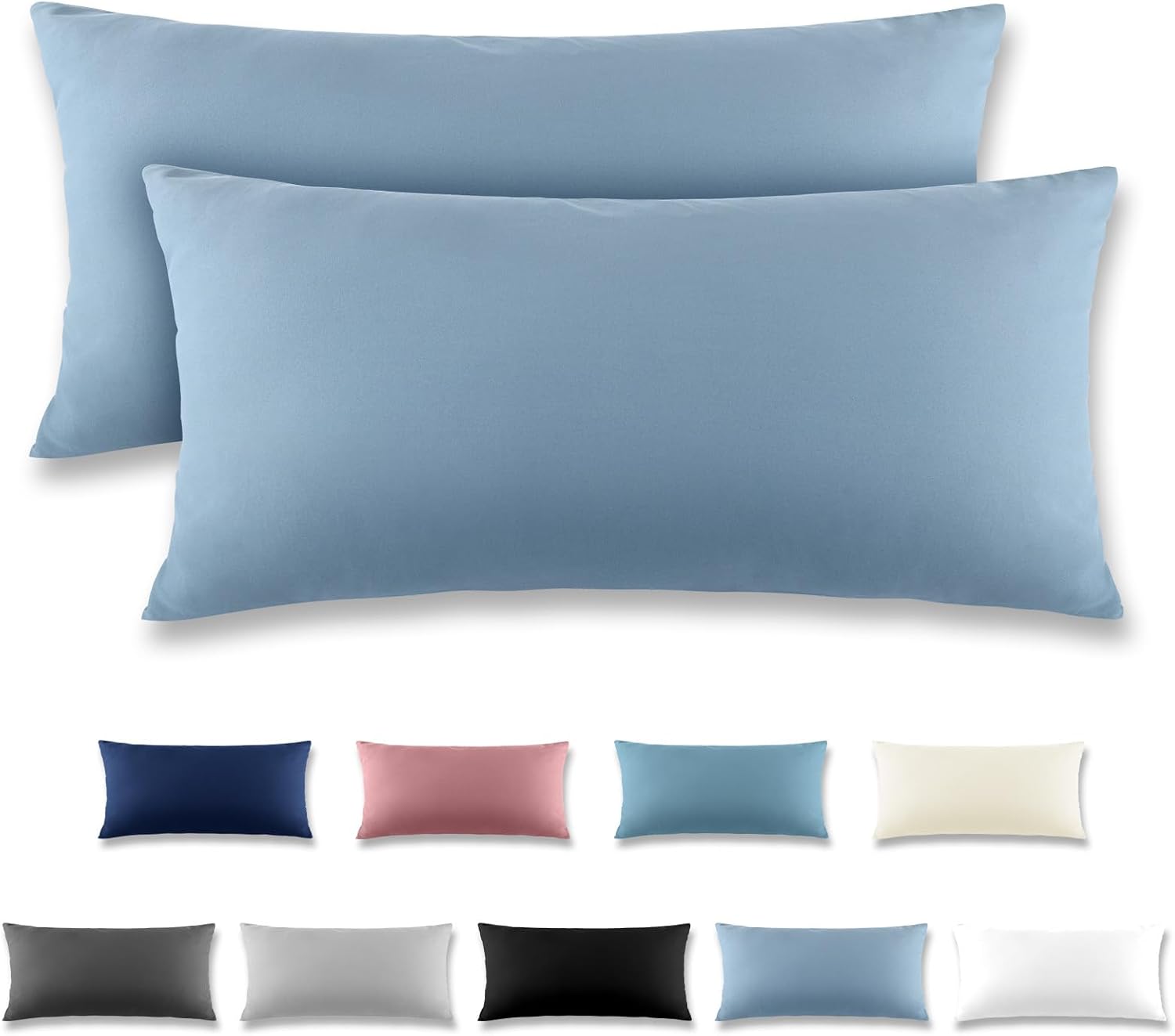 Detalle de REDKEY Kissenbezug 40x80 cm, 2er Set – graublau, mit Reißverschluss, Mikrofaser