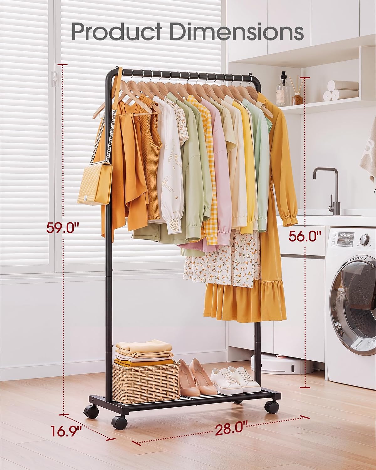 Detalle de Sakugi Clothes Rack with Storage Mesh Shelf & Casters