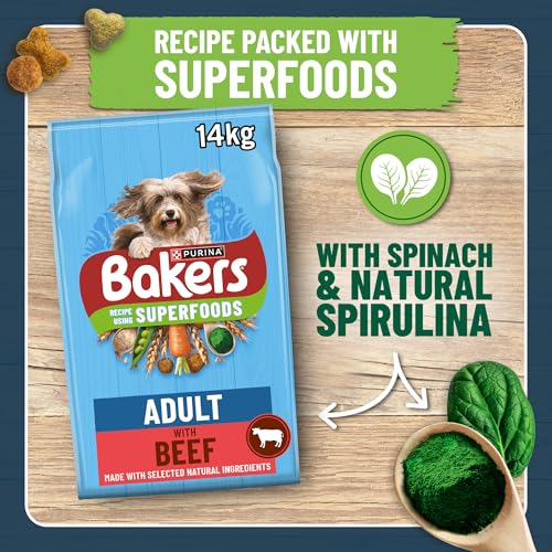 Detalle de BAKERS Adult Dry Dog Food - Beef & Veg with Spirulina & Spinach 14KG