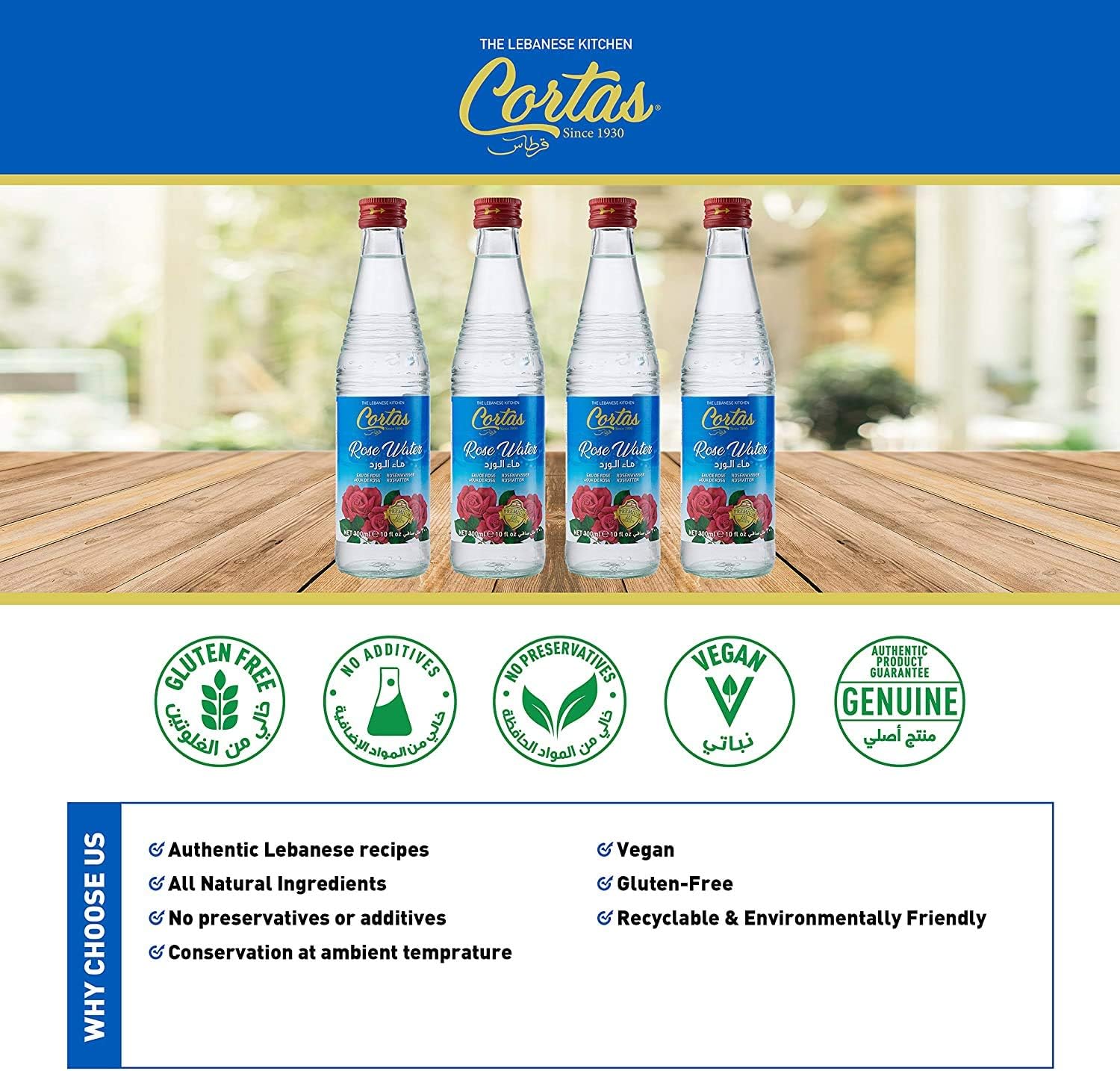 Detalle de Cortas 735143004010 Rose Water, 300 mL, distilled from roses