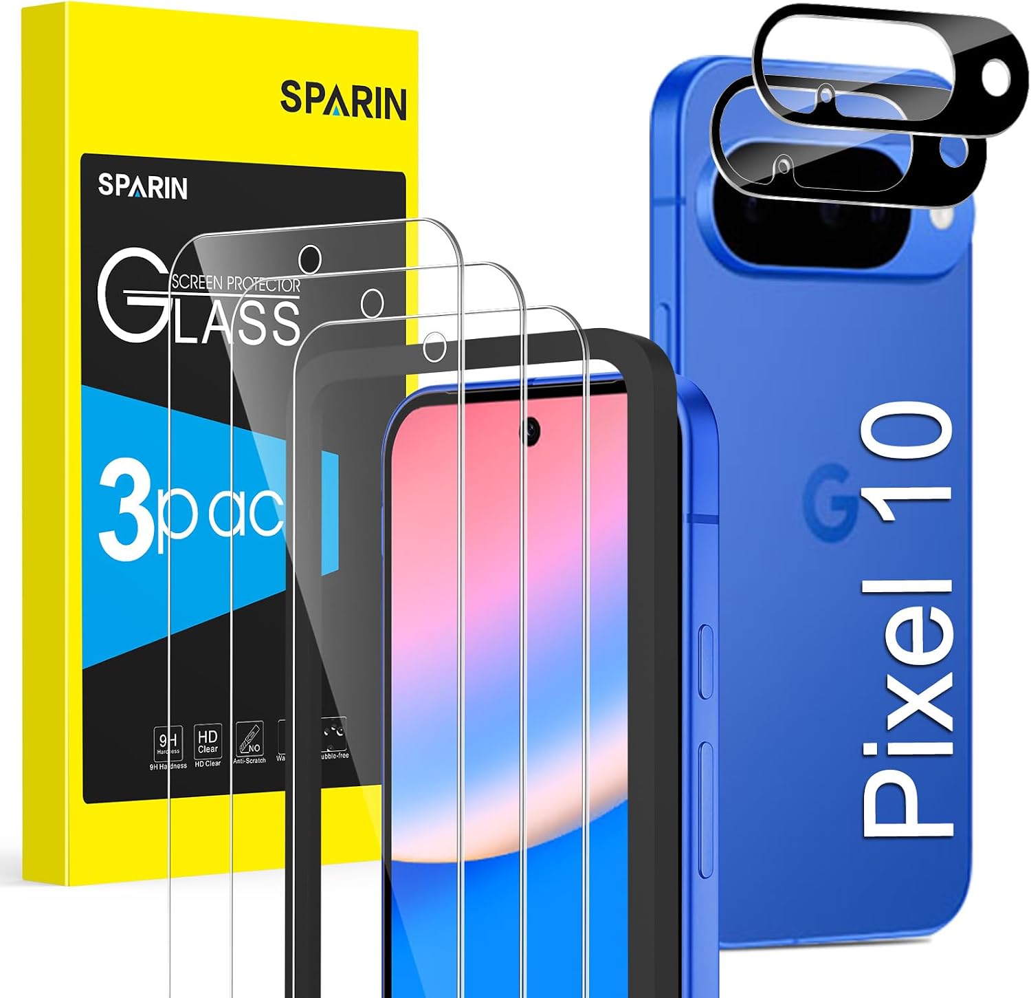 SPARIN 3+2 Stück Panzer Schutz Glas für Google Pixel 10 – HD-Klar, 9H, Montagehilfe und Kamera-Schutzpaket