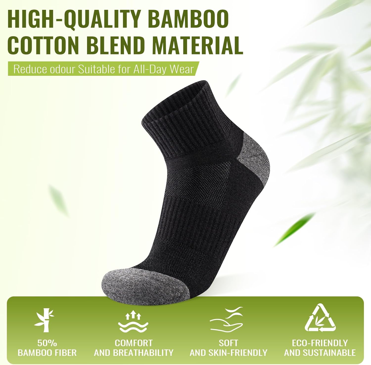 Detalle de SukModen Compression Ankle Support Running Socks (3 Pairs) – Bamboo trainer socks for arch & plantar fascia support